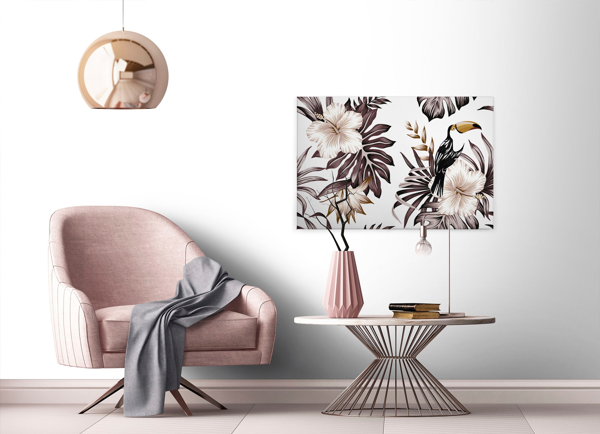 A.S. Création Leinwandbild »Toucan«, Kunst-Blumen-Kinder, (1 St.), Palmenblätter Hibiskus Dschungel Keilrahmen Leinwand-Bild Wohnzimmer