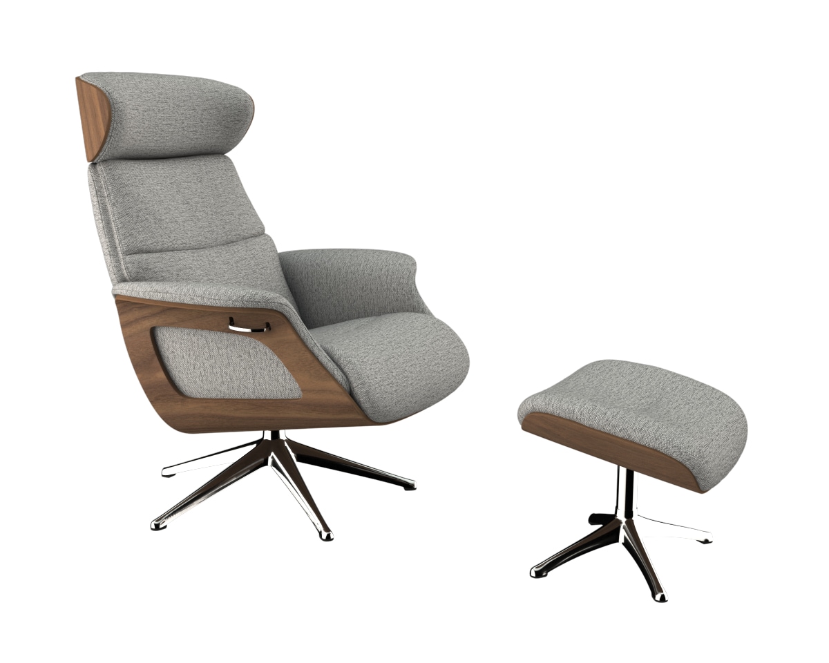 FLEXLUX Relaxsessel »Clement Relaxstuhl, Polstersessel, Liegesessel, TV-Sessel,«, Rücken- & Kopfteilverstellung, Drehbar, Armlehne Walnuss, Fuß Alu