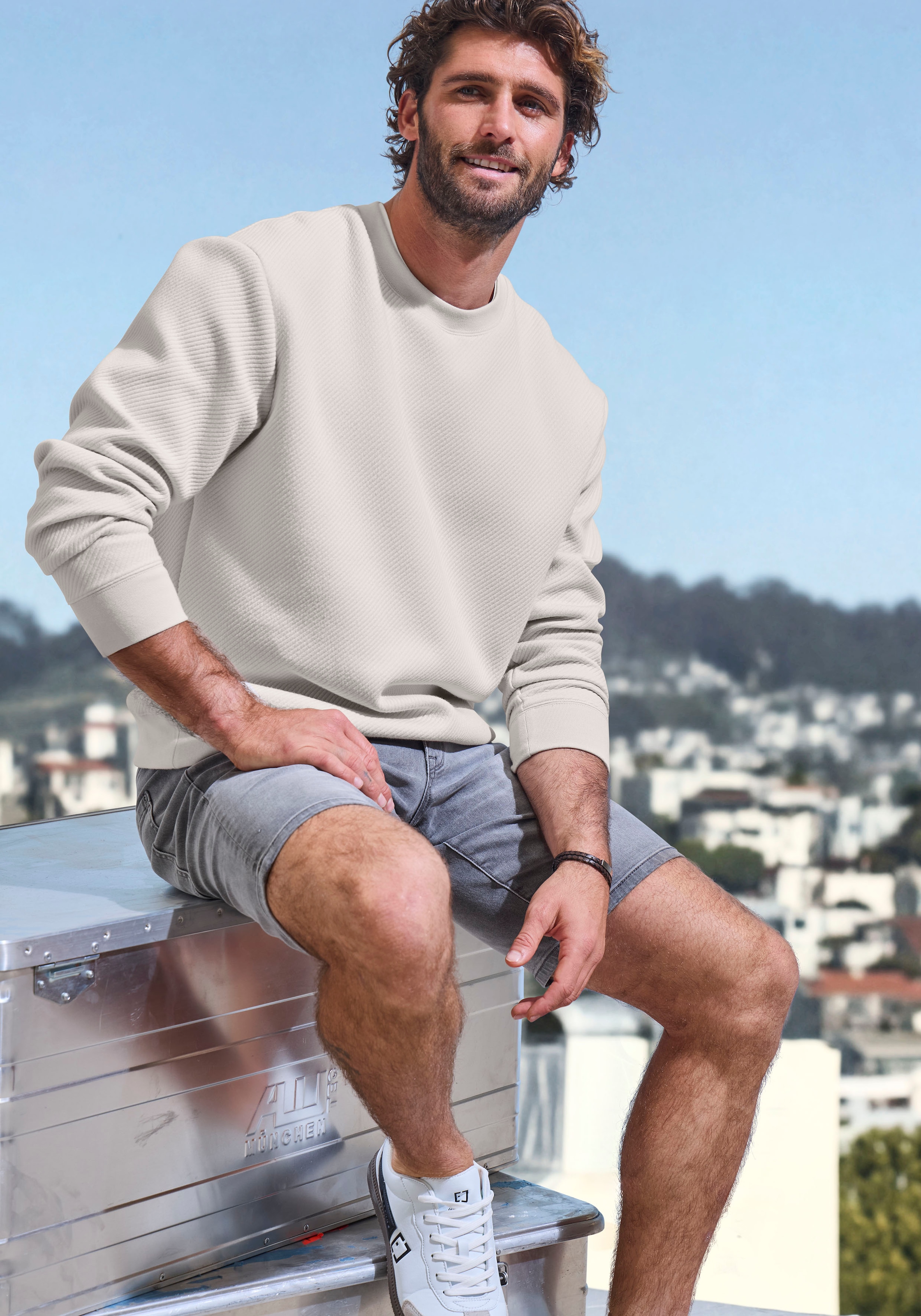 John Devin Sweatshirt, Langarm, Pullover mit Struktur, Rundhals, Baumwollmischung
