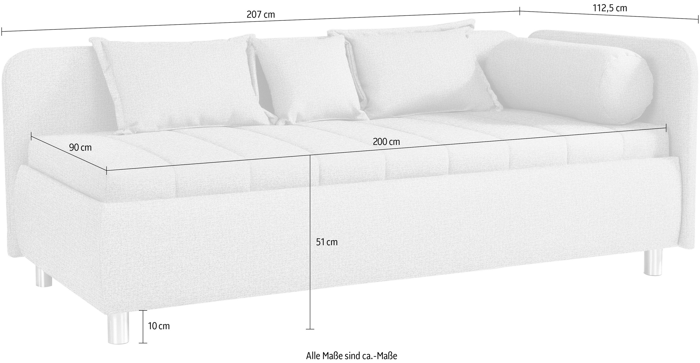 alina Schlafsofa »Kiana«, mit Bettkasten und Zierkissen, Liegefläche 90/200 cm oder 100/200 cm