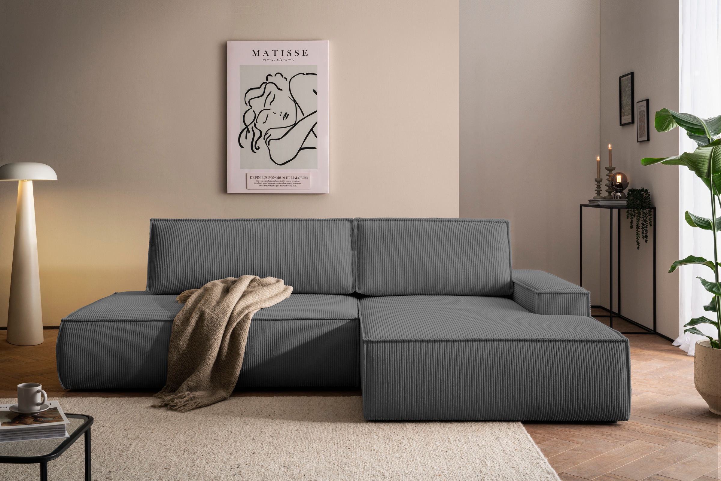 Home affaire Ecksofa »SHERWOOD, Schlafsofa in L-Form offen (275cm), Cord, L günstig online kaufen