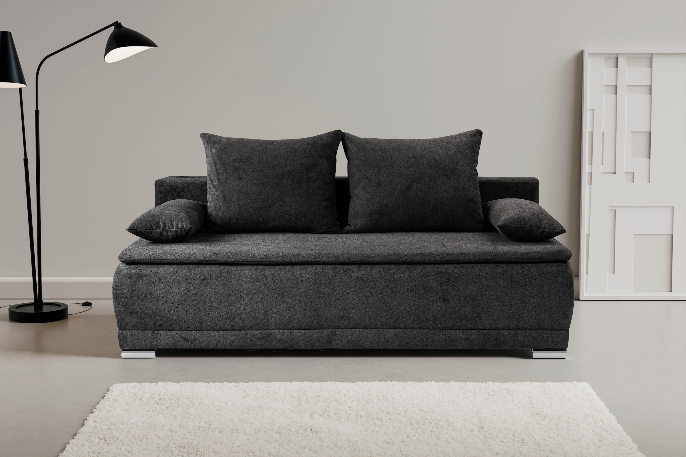 WERK2 Schlafsofa »Biggi 206 cm komfortabel & modern, Komfort Sitz- und Liegehöhe« Struktur weich, Schlaffunktion, Bettkasten