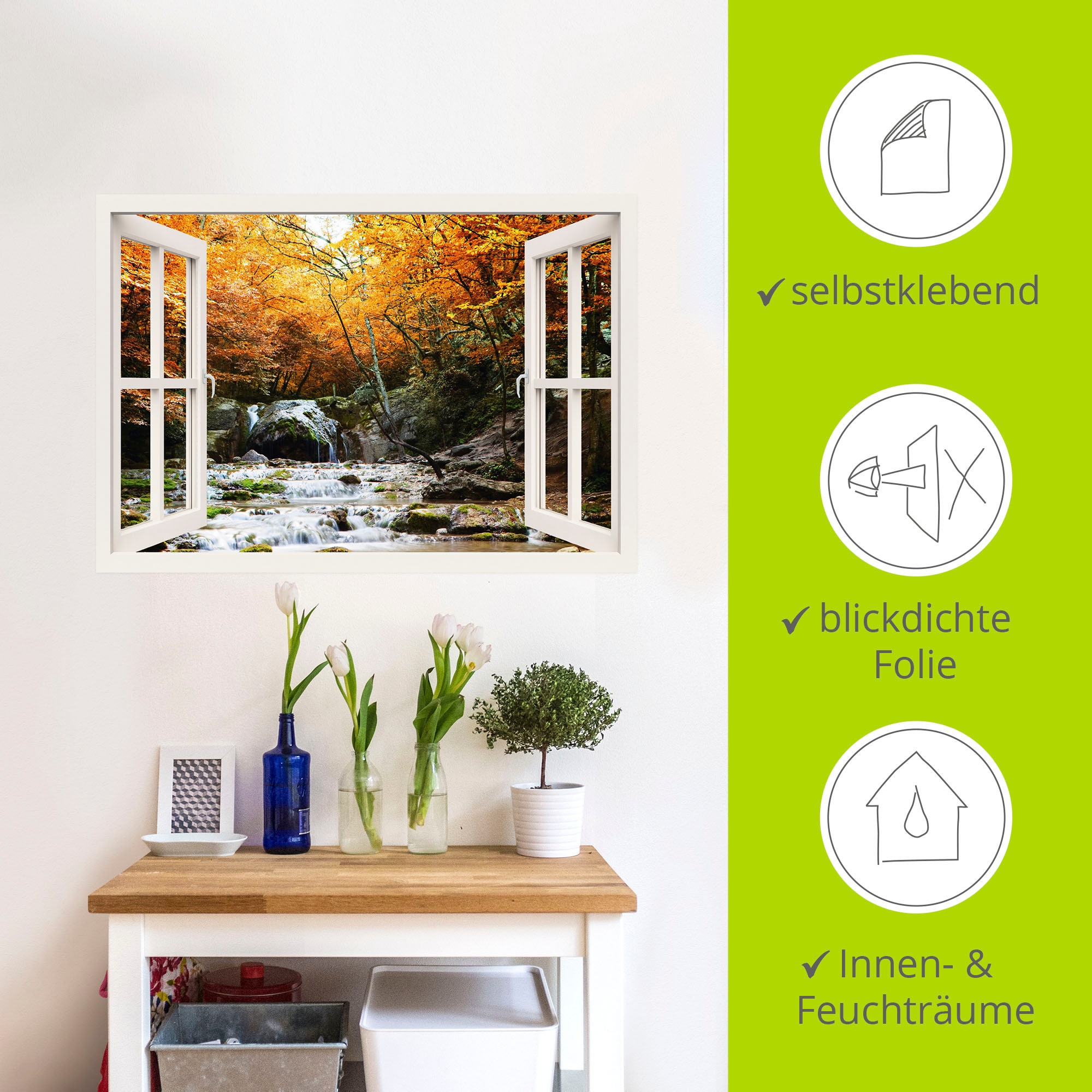 Artland Wandfolie »Herbstlicher Wasserfall, weiß«, Fensterblick, (1 St.), selbstklebend