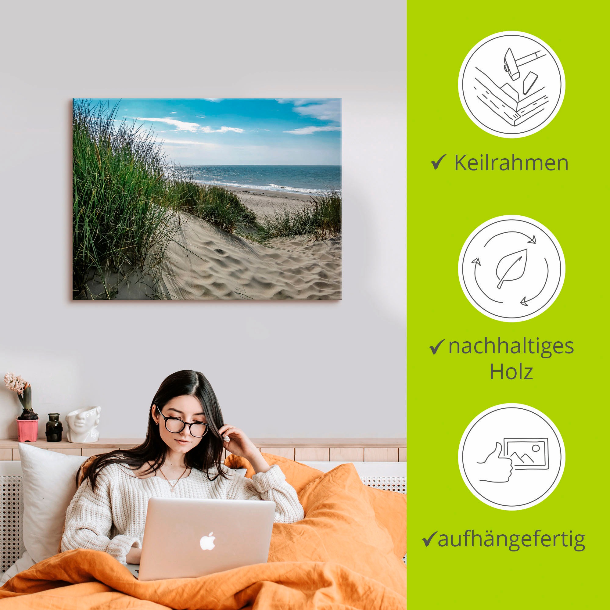Artland Wandbild »Dünenlandschaft im Sommer an der Nordsee«, Strand, (1 St.), als Alubild, Outdoorbild, Leinwandbild, Poster, Wandaufkleber
