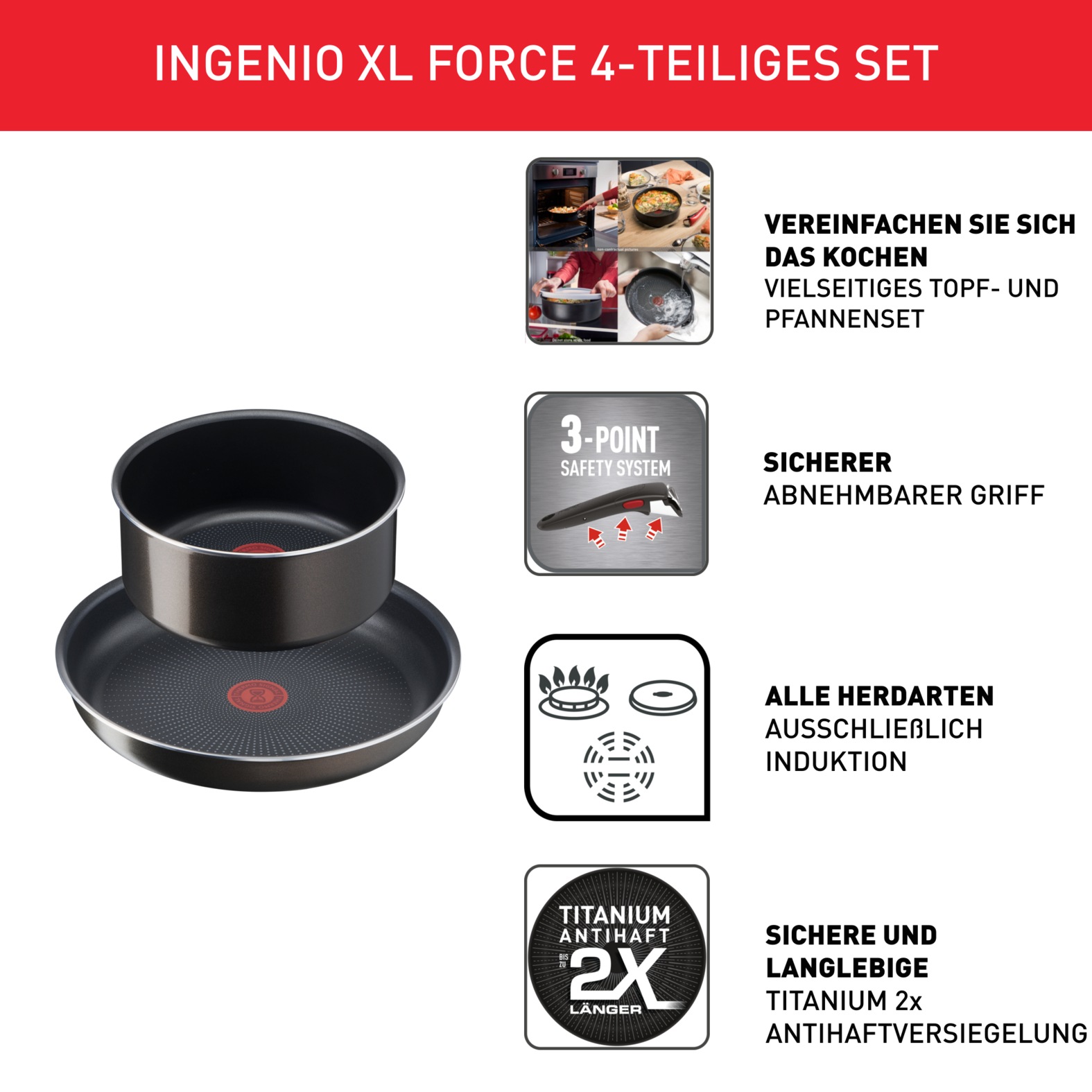 Tefal Topf-Set »L15890 Ingenio XL Force, Topfset nicht induktionsgeeignet« günstig online kaufen