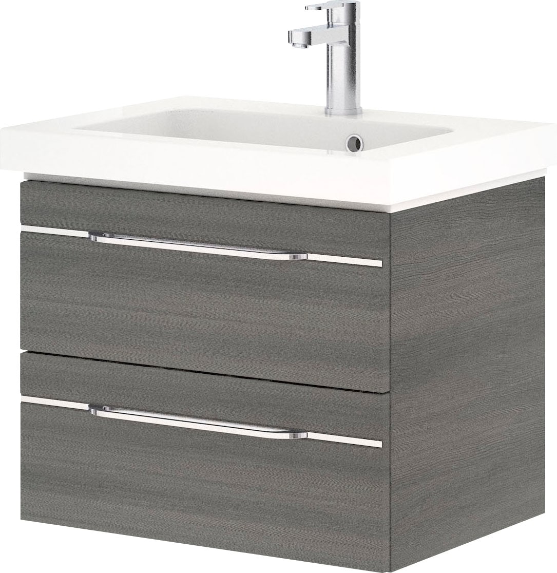 Saphir Badmöbel-Set »Balto Sprint 3-teilig, Mineralmarmor-Waschtisch mit LED-Spiegelschrank«, (4 St.), inkl. Türdämpfer, 100 cm breit, mit Midischrank, 3 Türen, 4 Schubladen