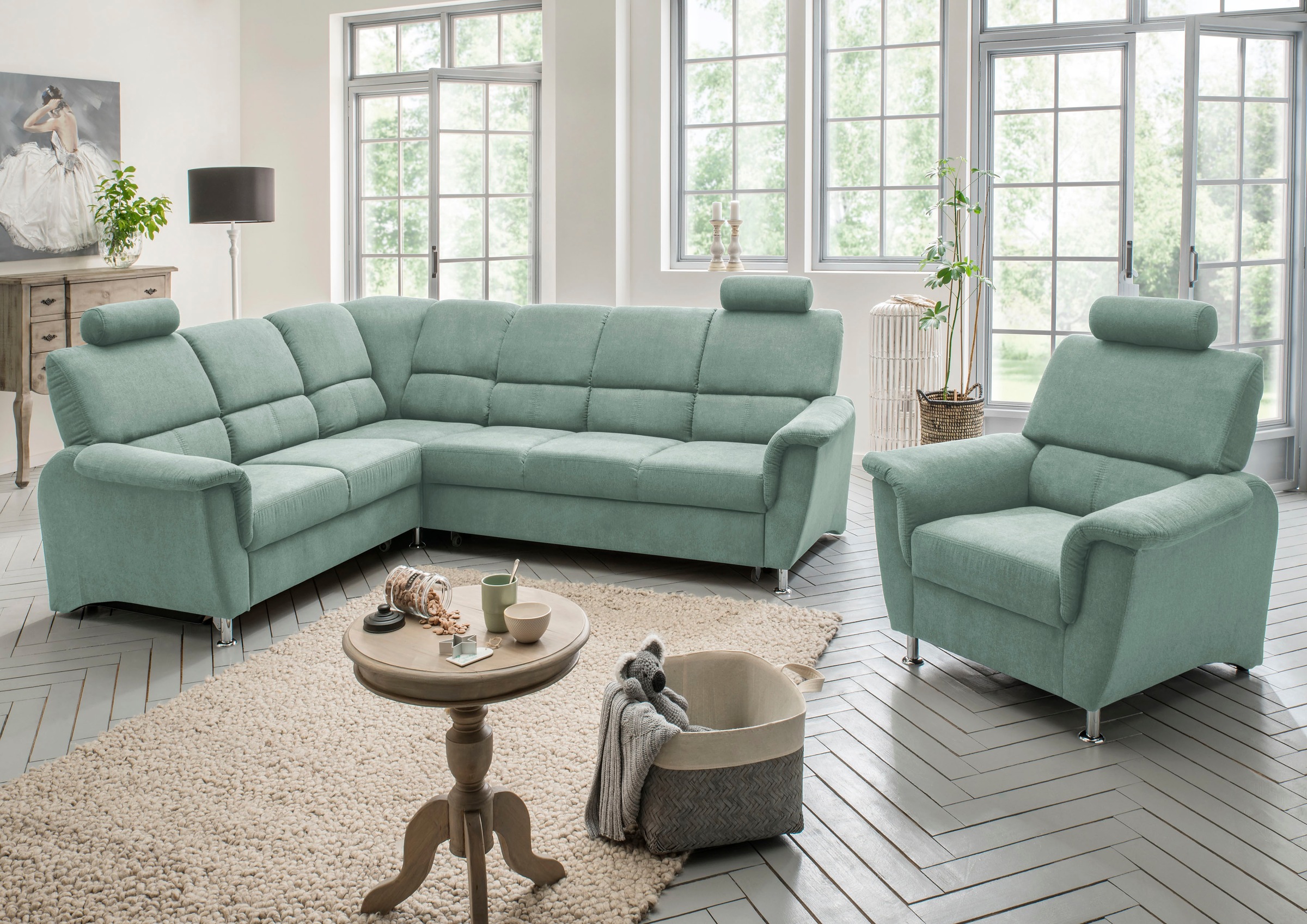 Home affaire Ecksofa »Pisa L-Form, mit Schlaffunktion, Stauraum, 2x höhenve günstig online kaufen