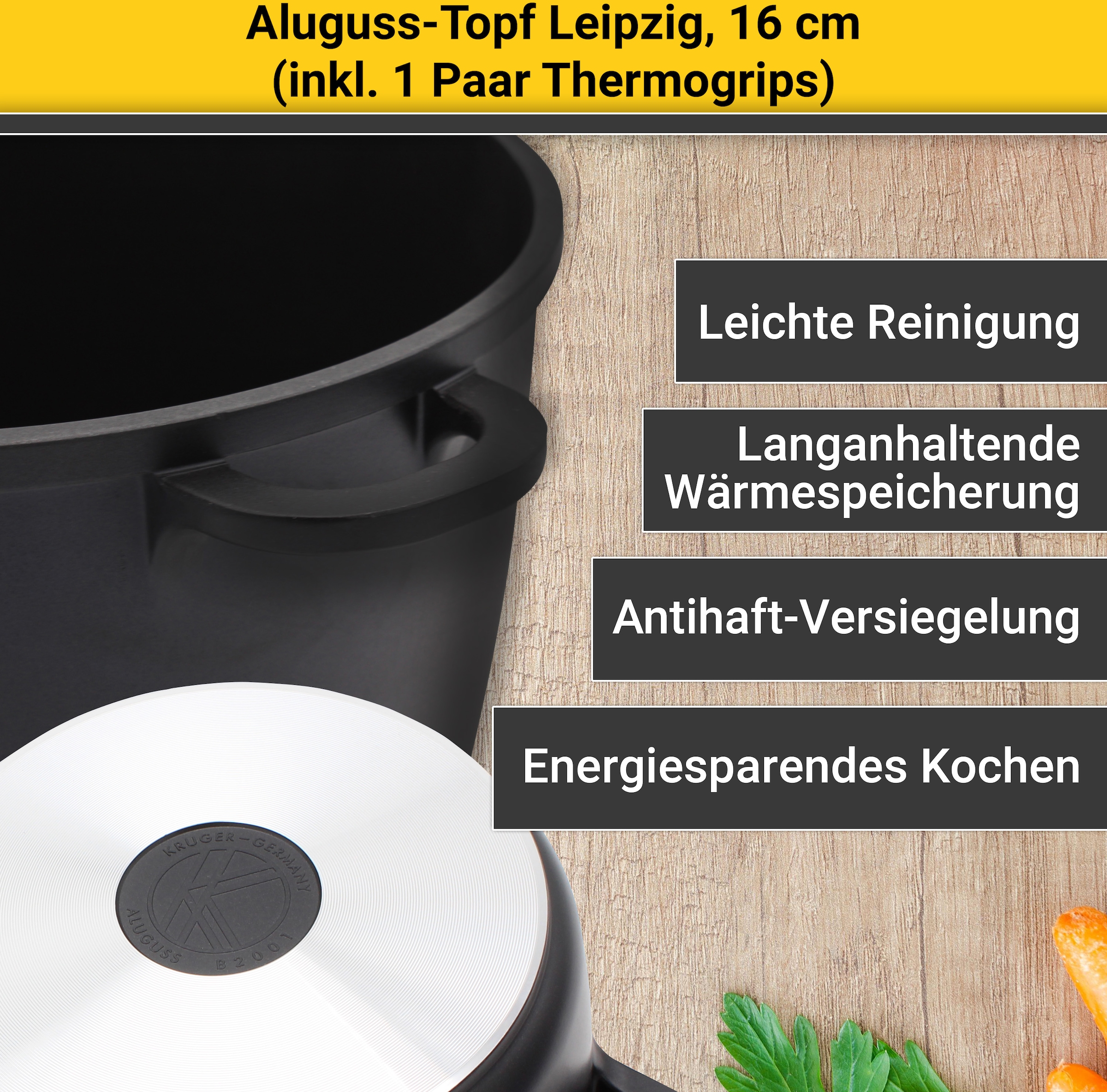 Krüger Fleischtopf »Leipzig«, Aluminiumguss, Antihaftversiegelung, Glasdeckel praktisches bestellen Sichtkochen auf Raten für