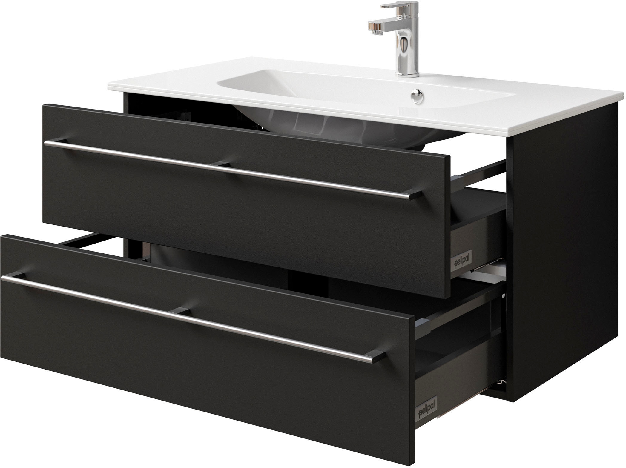 Saphir Waschtisch »Serie 6025 Mineralmarmor-Waschtisch mit Unterschrank, 97 cm breit«, Waschplatz mit 2 Schubladen, hängend, verschiedene Ausführungen