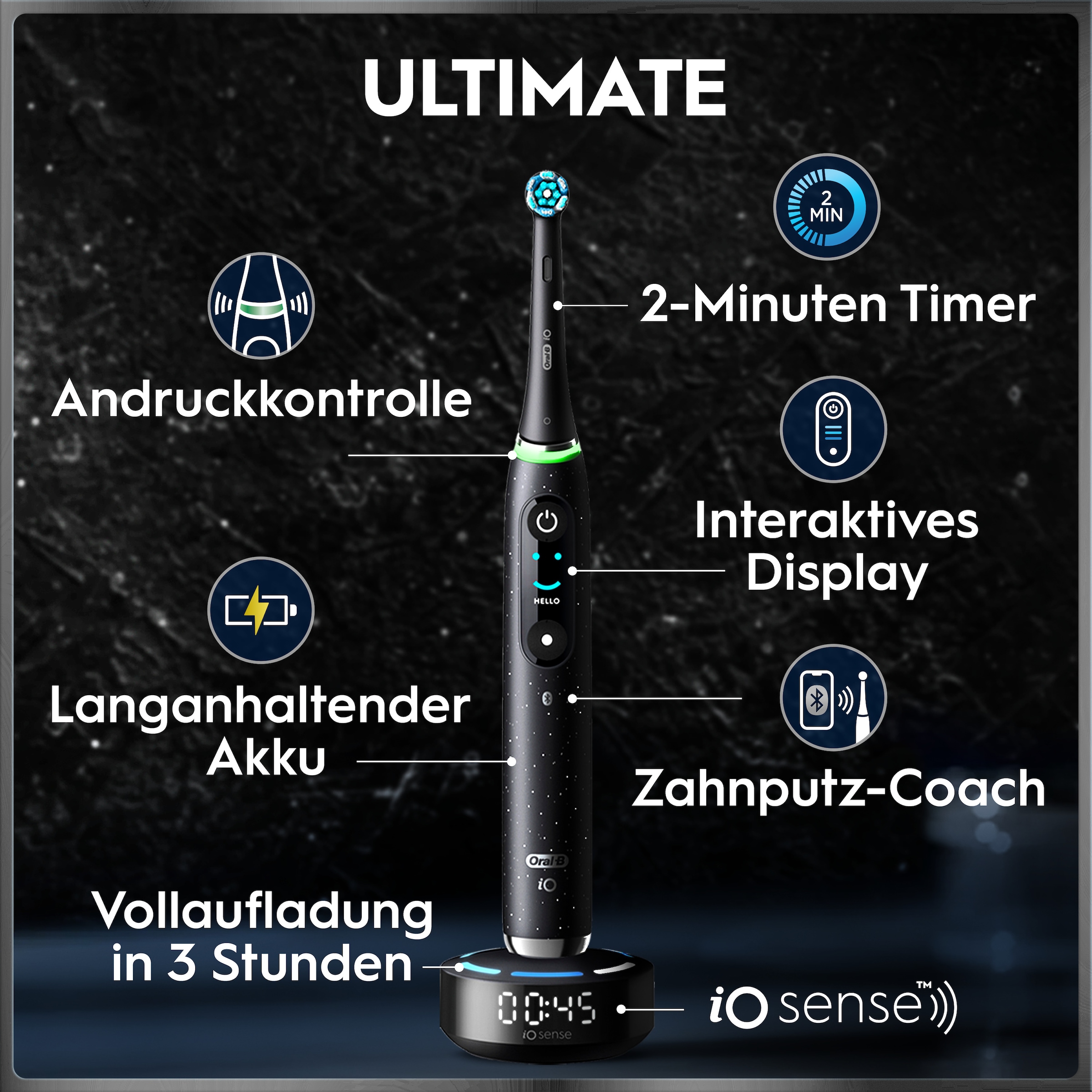 Oral-B Elektrische Zahnbürste »iO 10« 1 Stk. Aufsteckbürsten Magnet-Technologie, iOsense, 7 Putzmodi, Farbdisplay & Lade-Reiseetui
