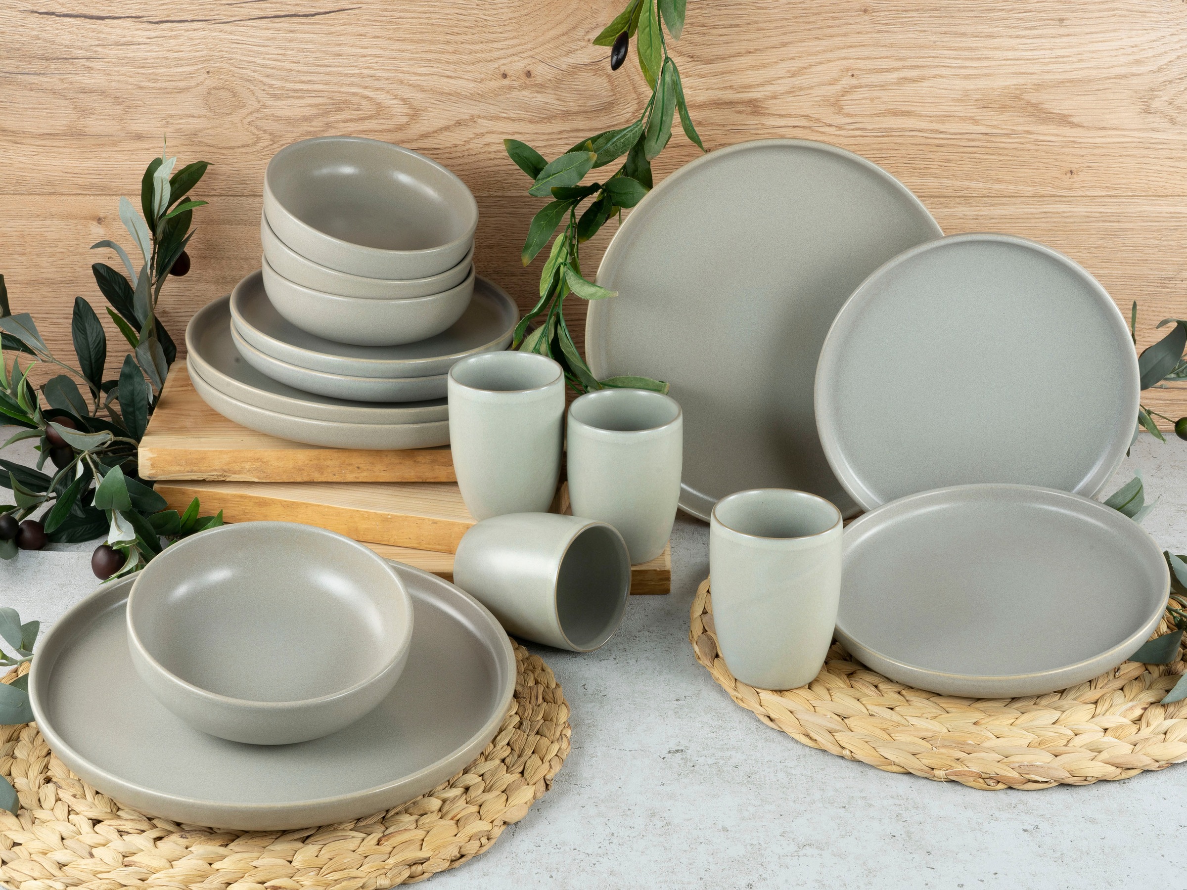 CreaTable Kombiservice »Uno«, (Set, 16 tlg., Kaffeeservice und Tafelservice im Set, für 4 Personen), seidenmatte Oberfläche, jedes Stück ein Unikat
