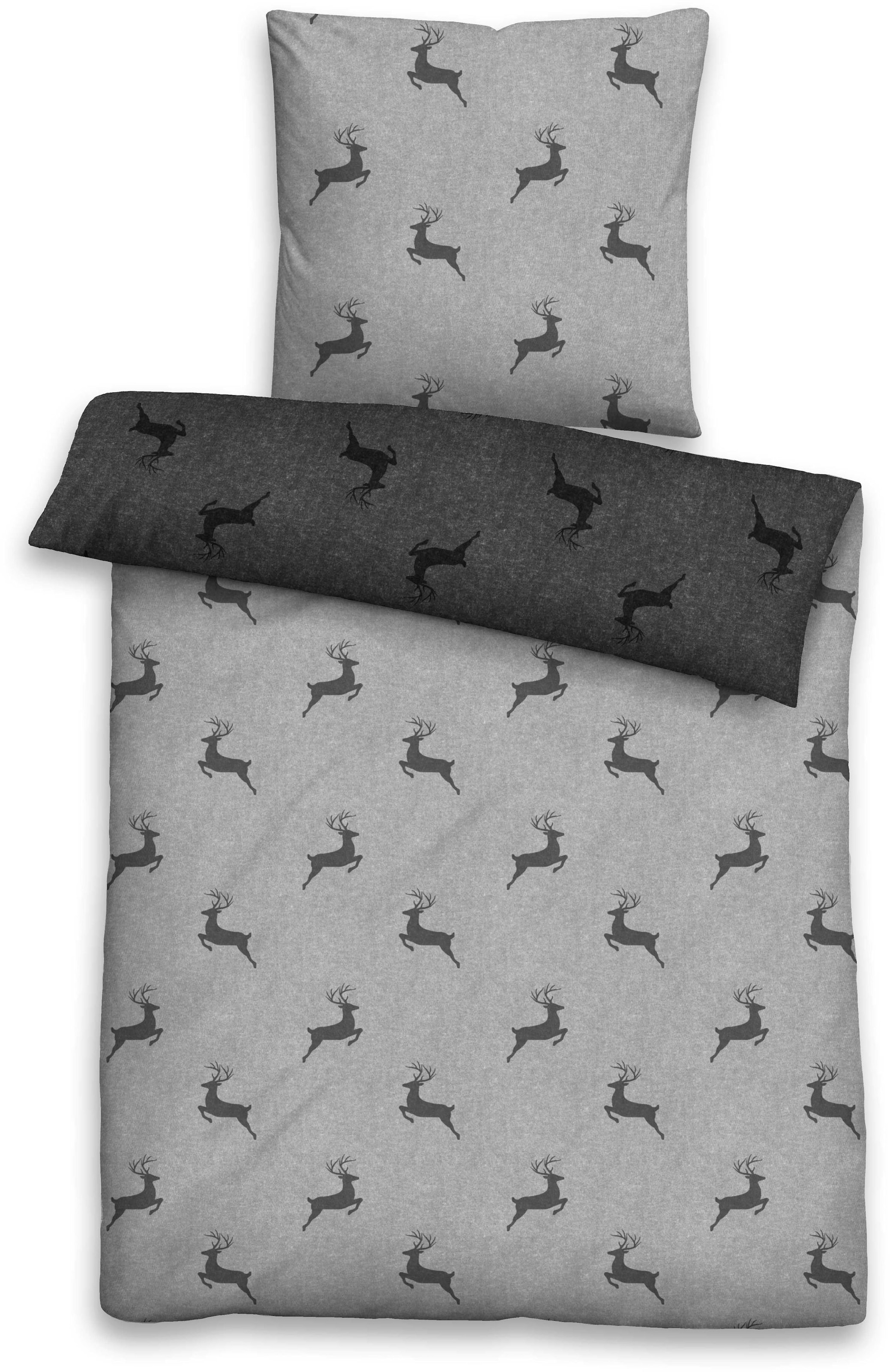 Biberna Wendebettwäsche »Cardo in Gr. 135x200 oder 155x220 cm«, Flanell kuschelig warm im Winter, Bettwäsche mit Hirschen, Weihnachten