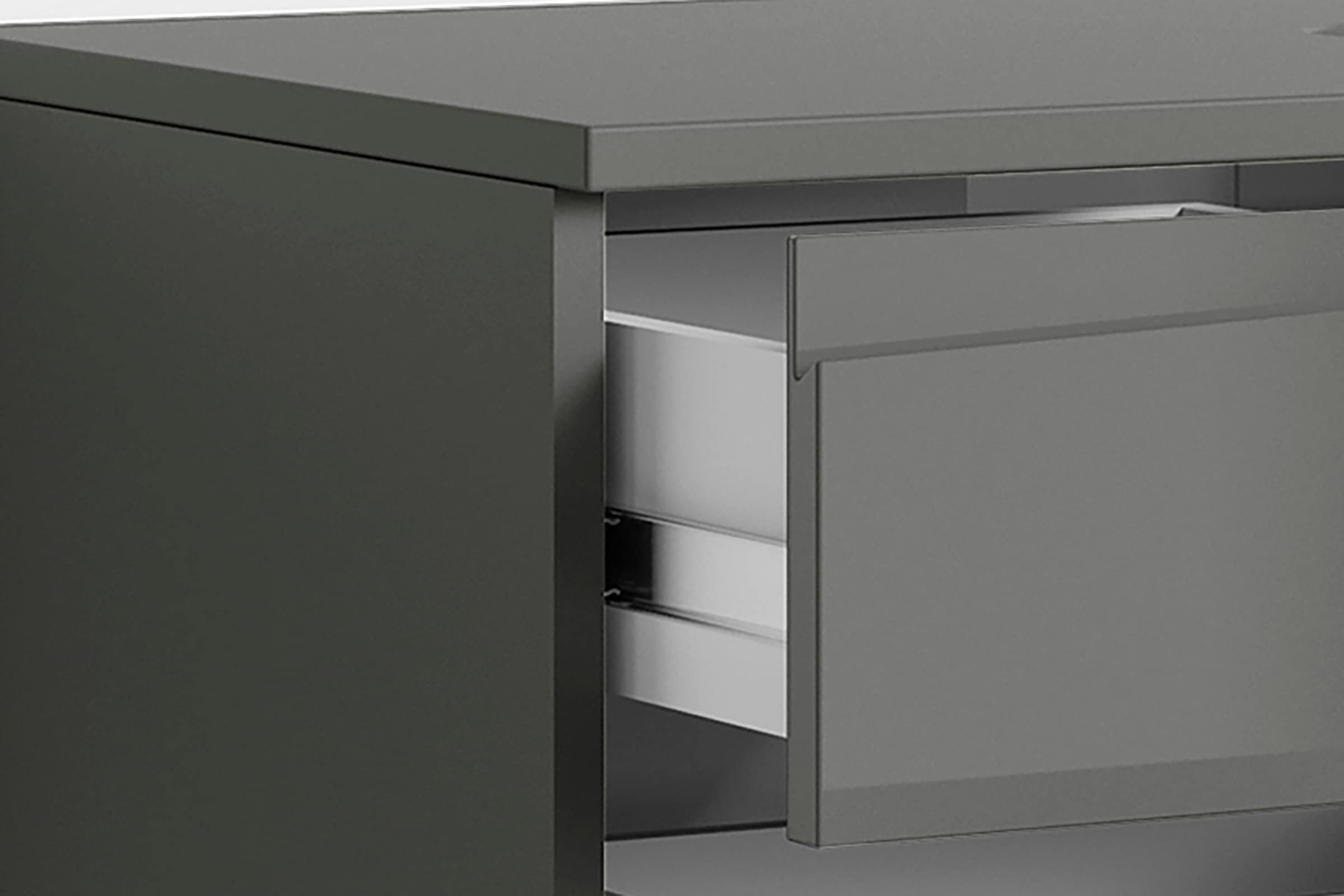 byLIVING Waschbeckenschrank »Shape«, (1 St.), für Aufsatzbecken mit asymetrischer Hochglanz Front, 2 Schubkästen