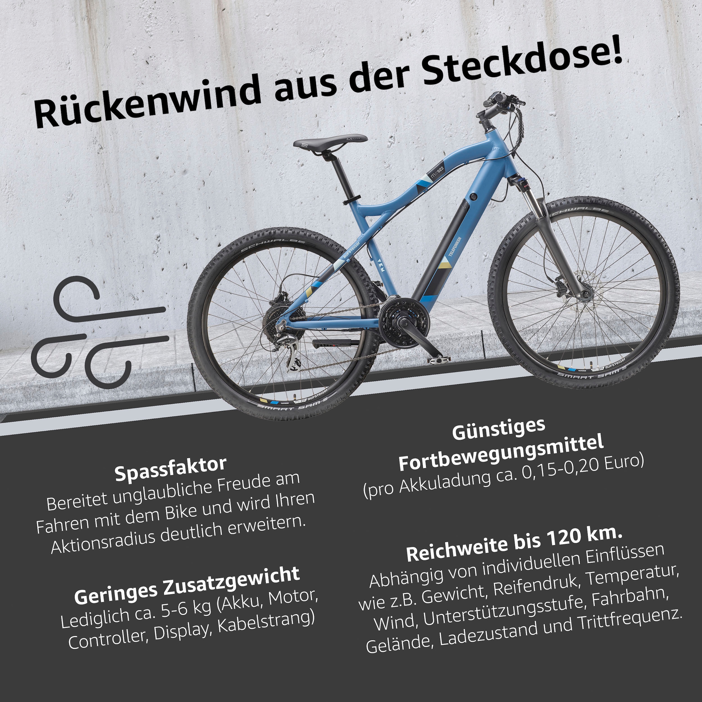 Telefunken E-Bike »Aufsteiger M922«, 24 Gang, Shimano, Acera, Heckmotor 250 W, Pedelec, Elektrofahrrad für Damen u. Herren, MTB