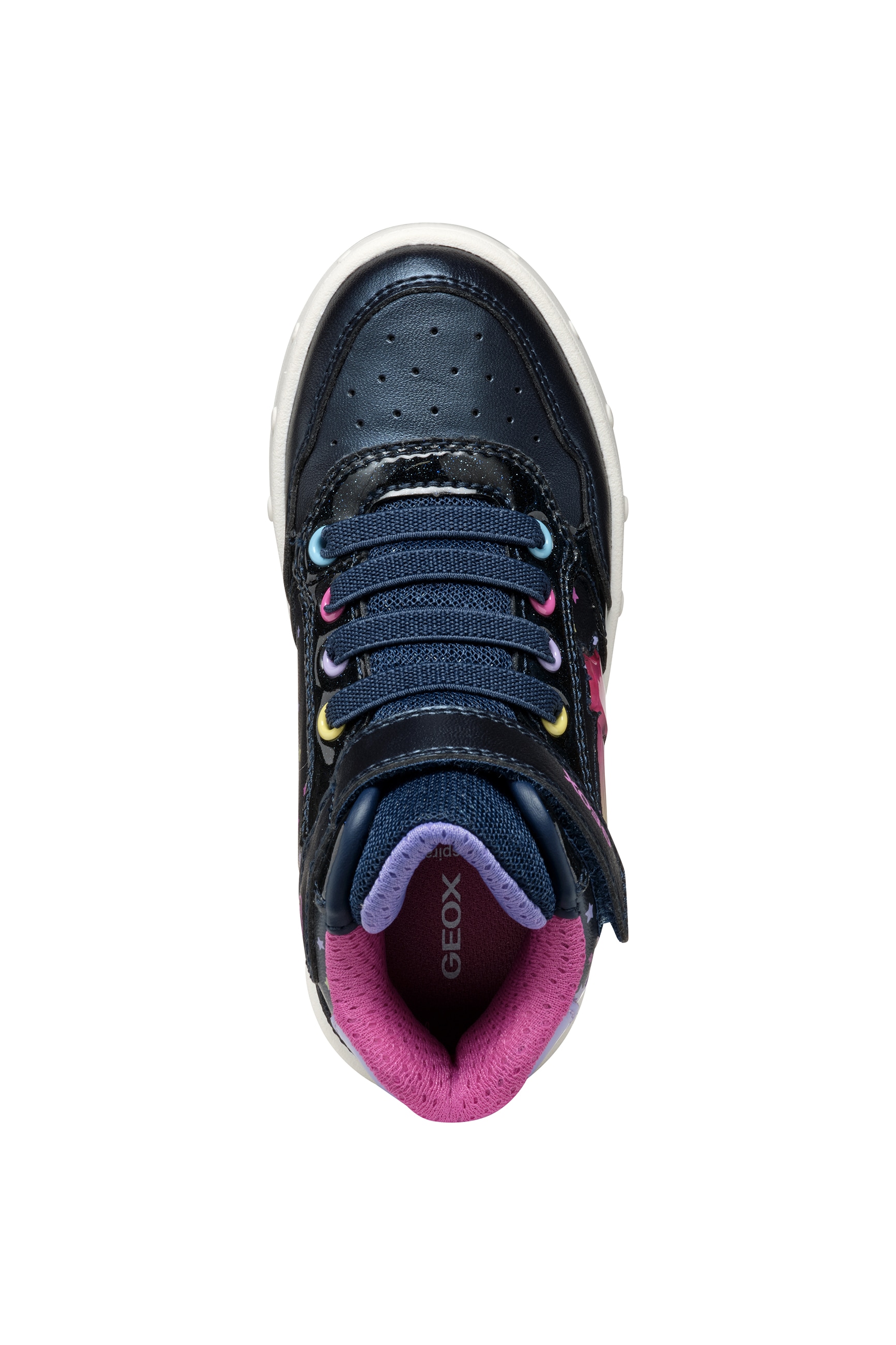 Geox Sneaker »J SKYLIN GIRL Blinkschuh«, Schnürboots, Blinkschuh mit Glitzer und Blinkfunktion