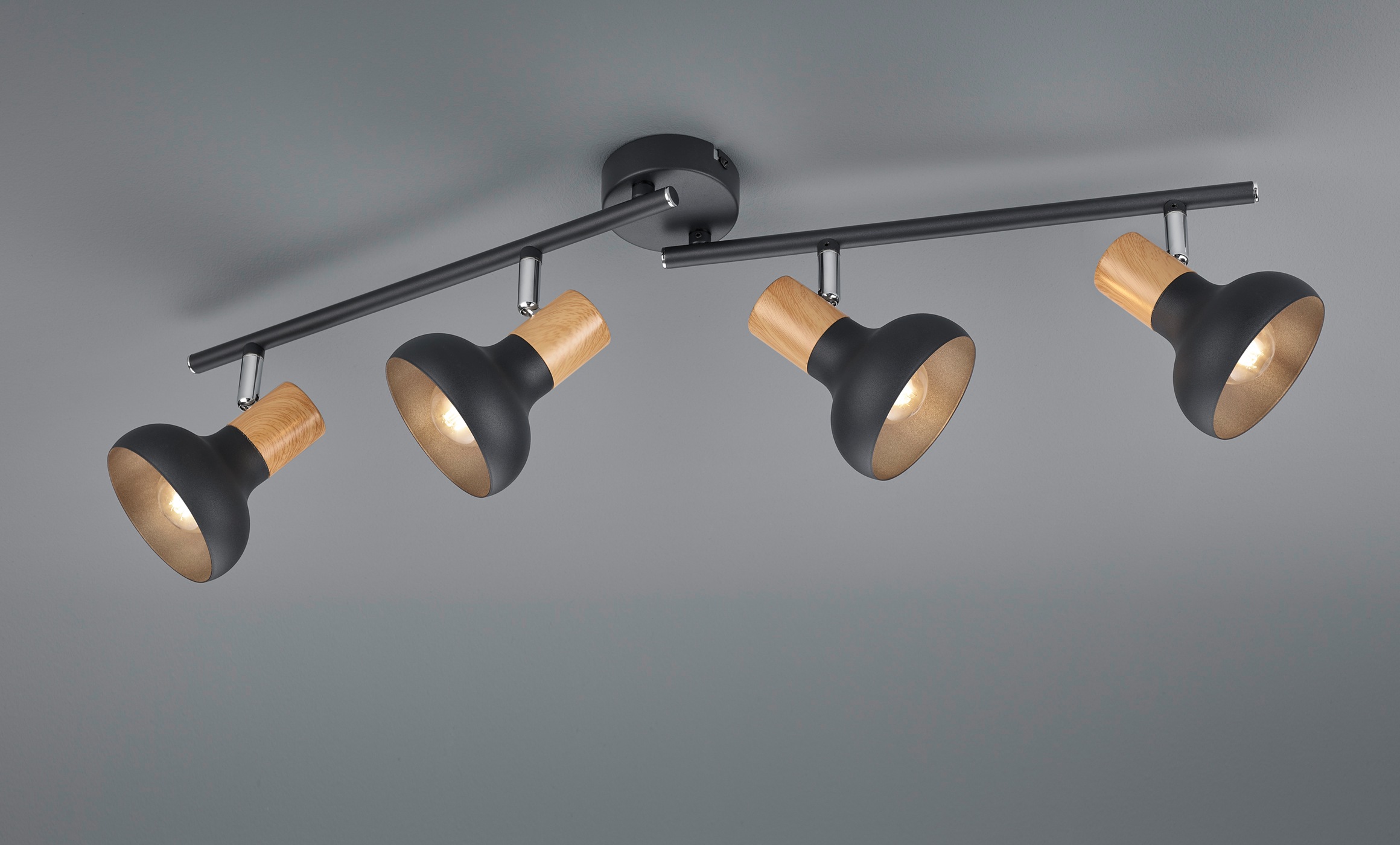 REALITY Leuchten Deckenstrahler »LATIKA, Strahler 4-flammig, exkl 4x E14 max 10W Deckenspot schwenkbar,«, 4 flammig, Leuchtmittel E14 | Leuchtmittel wechselbar, 2 schwenkbare Arme, Metall und Holzoptik Lackierung, Spot Licht