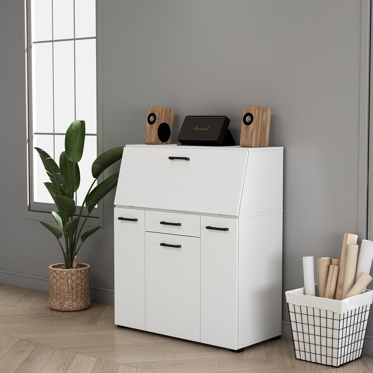 OTTO home Sekretär »Moid, Home-Office-Schreibtisch,« viele Stauraummöglichkeiten, kompaktes & modernes Design, B. 88,5 cm