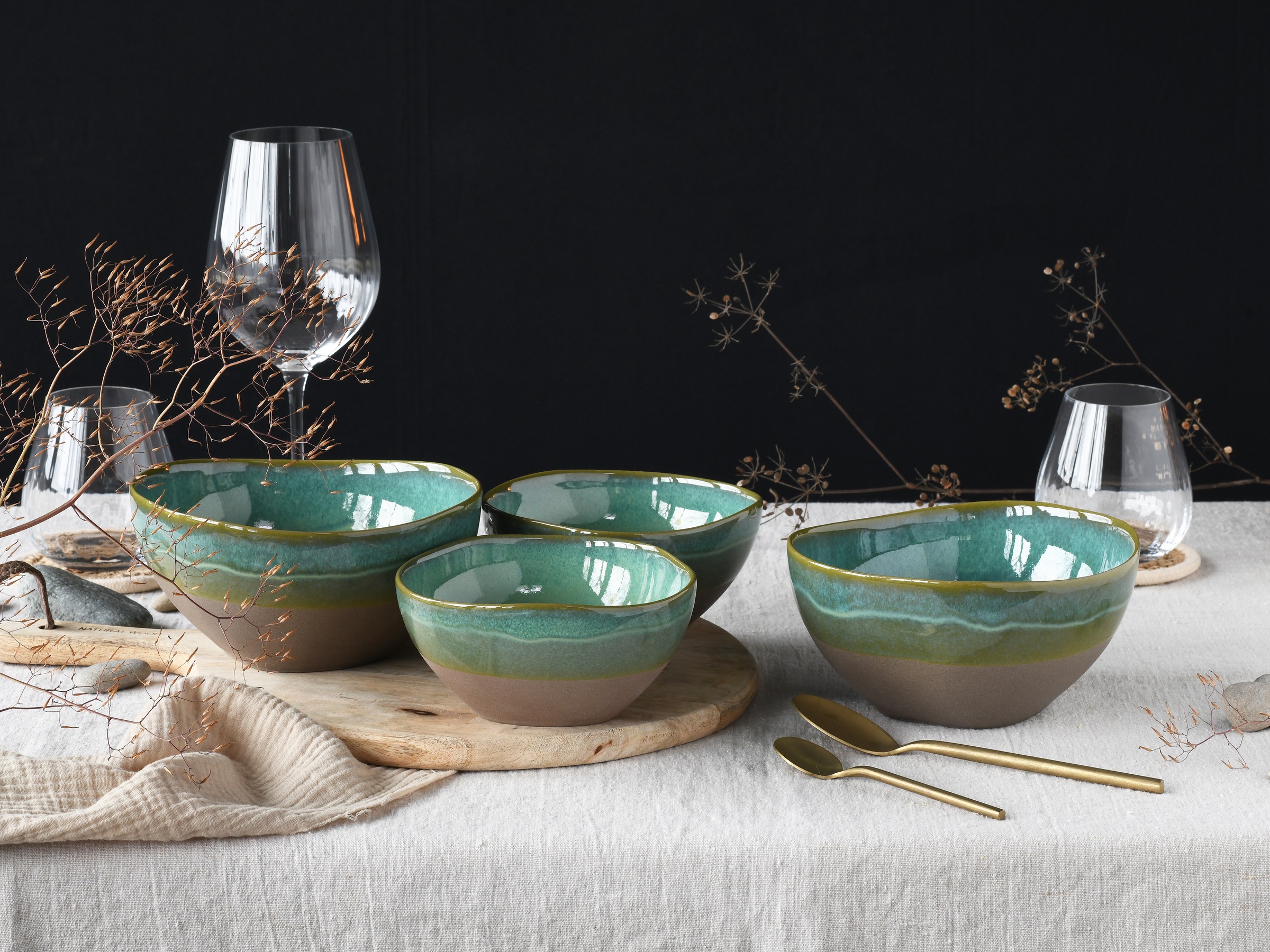CreaTable Schale »Basalt Bio, Bowl Set 4-tlg«, 4 tlg., aus Steinzeug, Organische Form, Jedes Teil ein Unikat