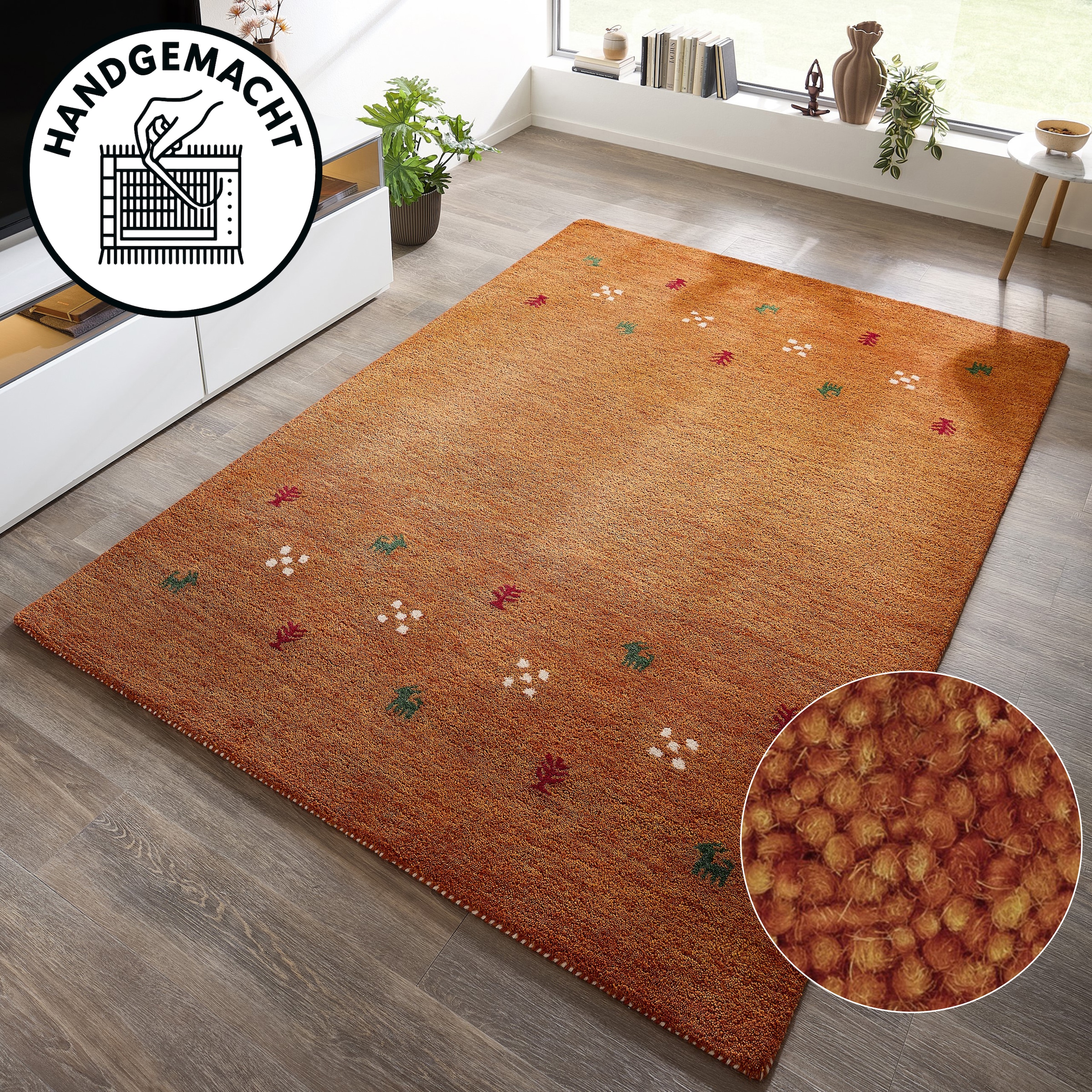 THEKO Wollteppich »Gabbeh Motiv, Handgefertigt, Teppich, Tiermotiv, reine Wolle« rechteckig 14 mm Höhe reine Wolle, Wohnzimmer, Schlafzimmer, Esszimmer