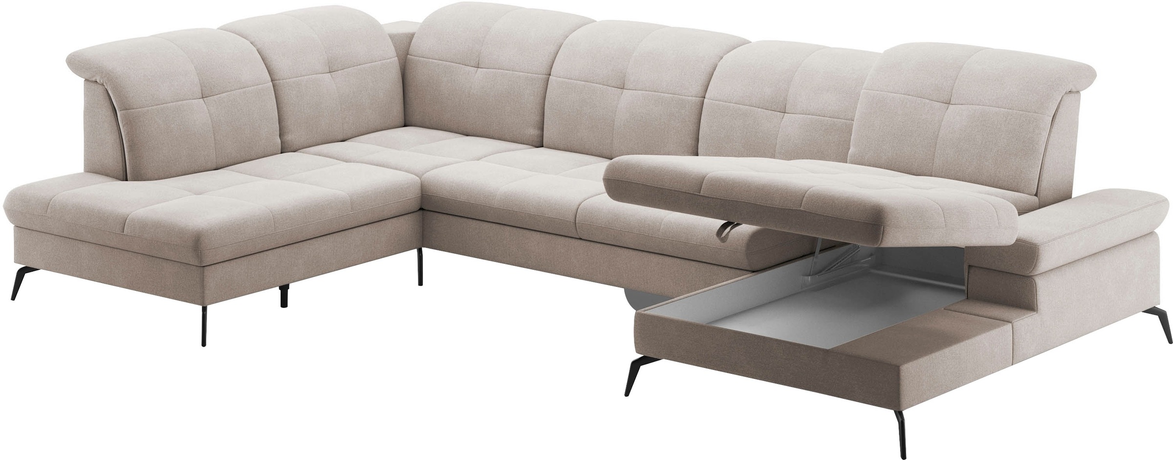 sit&more Wohnlandschaft »Amica, U-Form, inkl. Sitztiefenverstellung und Armteilverstellung«, wahlweise mit Kopfteilverstellung, Bettfunktion und Bettkasten