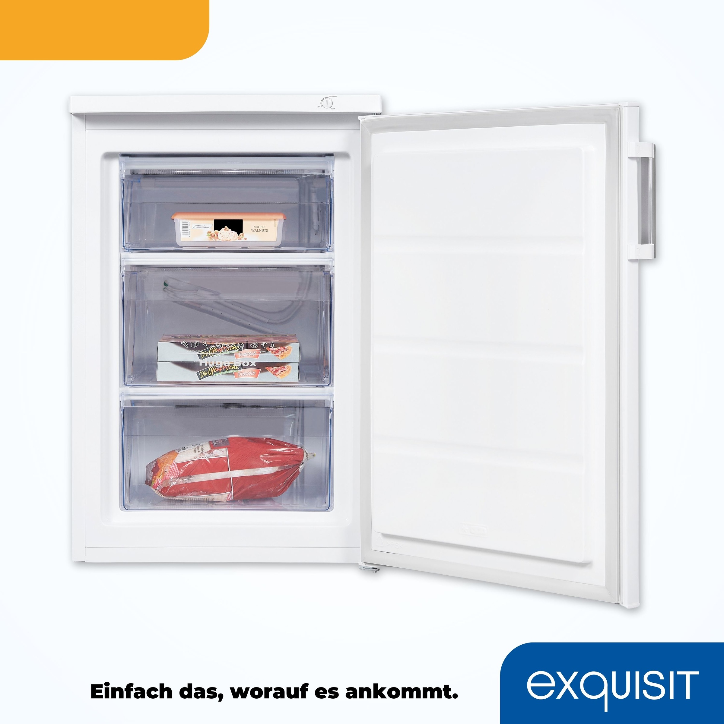 exquisit Gefrierschrank »GS81-H-010D weiss«, 85 cm hoch, 56 cm breit, 85 Liter Nutzinhalt, Flexibler Türanschlag, 4 Sterne Gefrieren