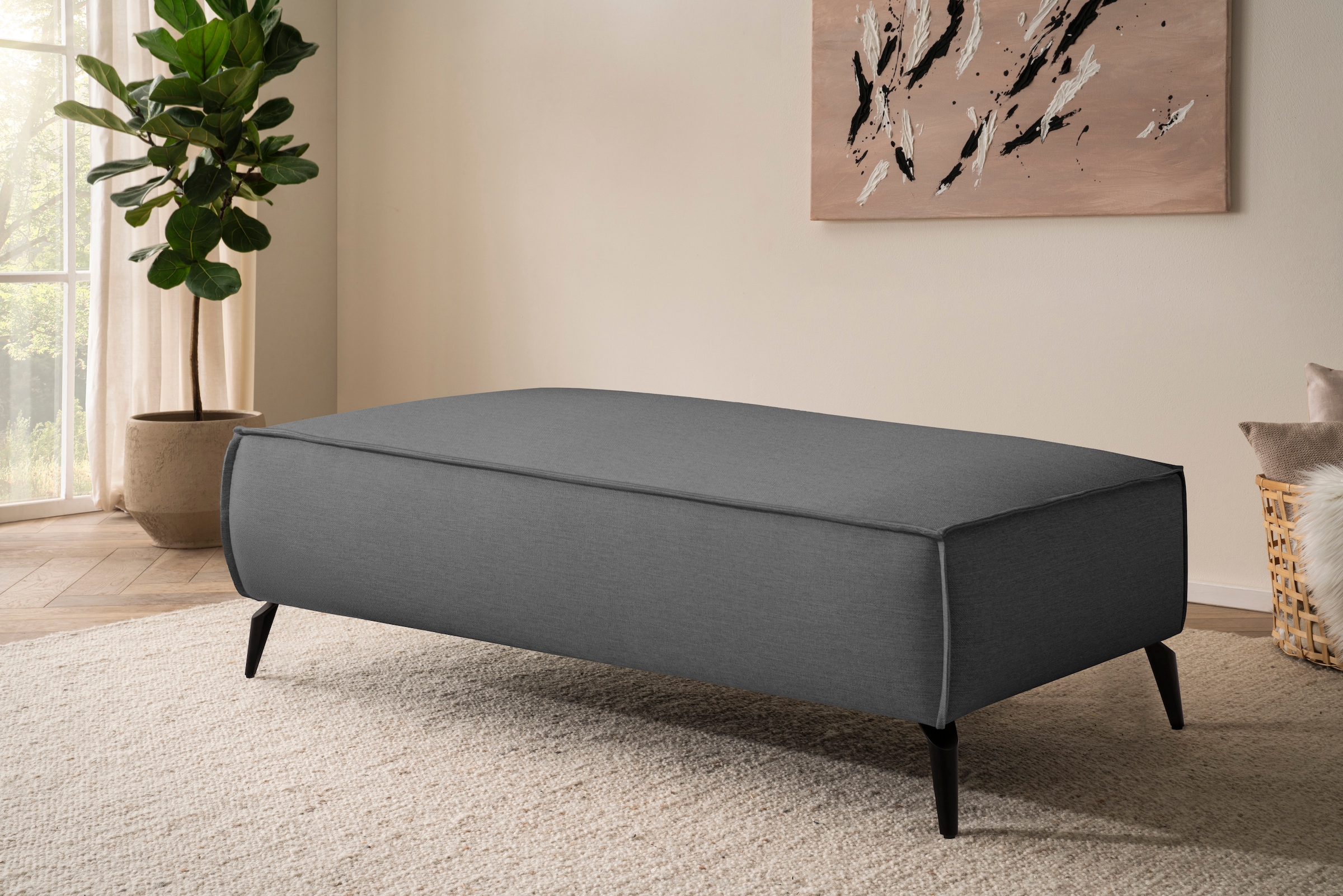 andas Hocker »TVINNU, mit Kedernaht, Cord u. Flachgewebe« zur Serie TVINNU, gemütlicher Sitzkomfort, rechteckig, schwarze Füße