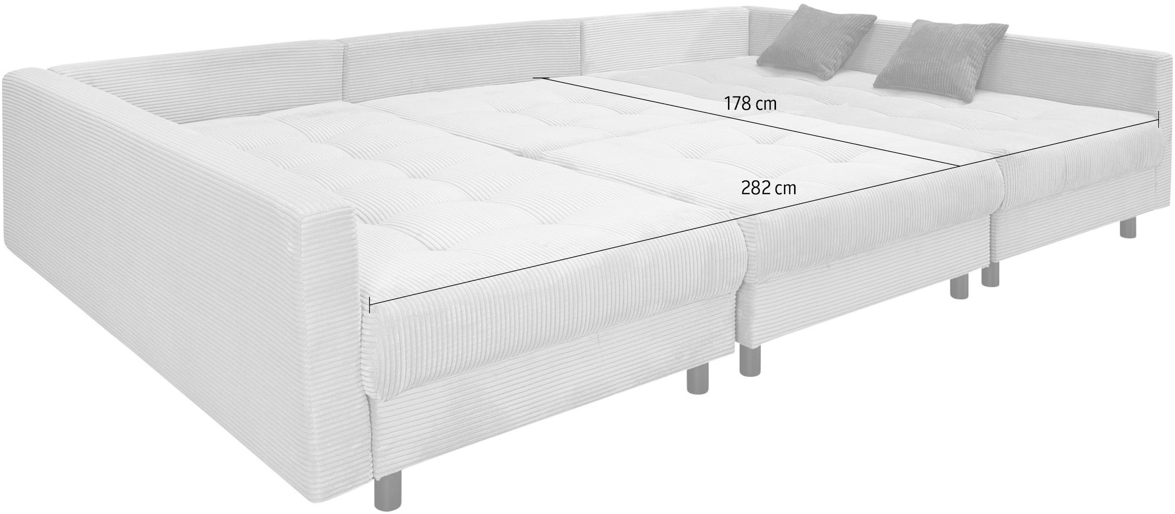 COLLECTION AB Wohnlandschaft »Toni U-Form, B: 298 cm, XXL-Liegefläche 282x178 cm mit Hocker« Set: Sofa & Hocker, 3 Zierkissen, Federkern