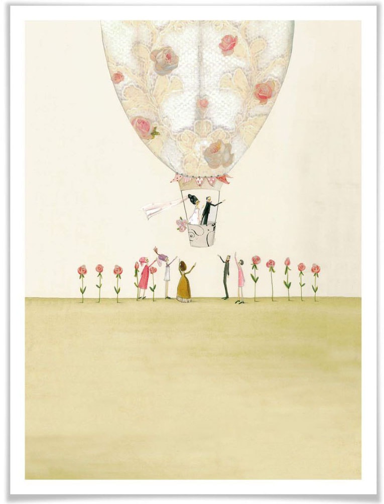 »Hochzeit Heißluftballon«, Bild, Poster kaufen Wall-Art St.), (1 Poster, Raten Wandbild, Deko Heißluftballon, auf Wandposter