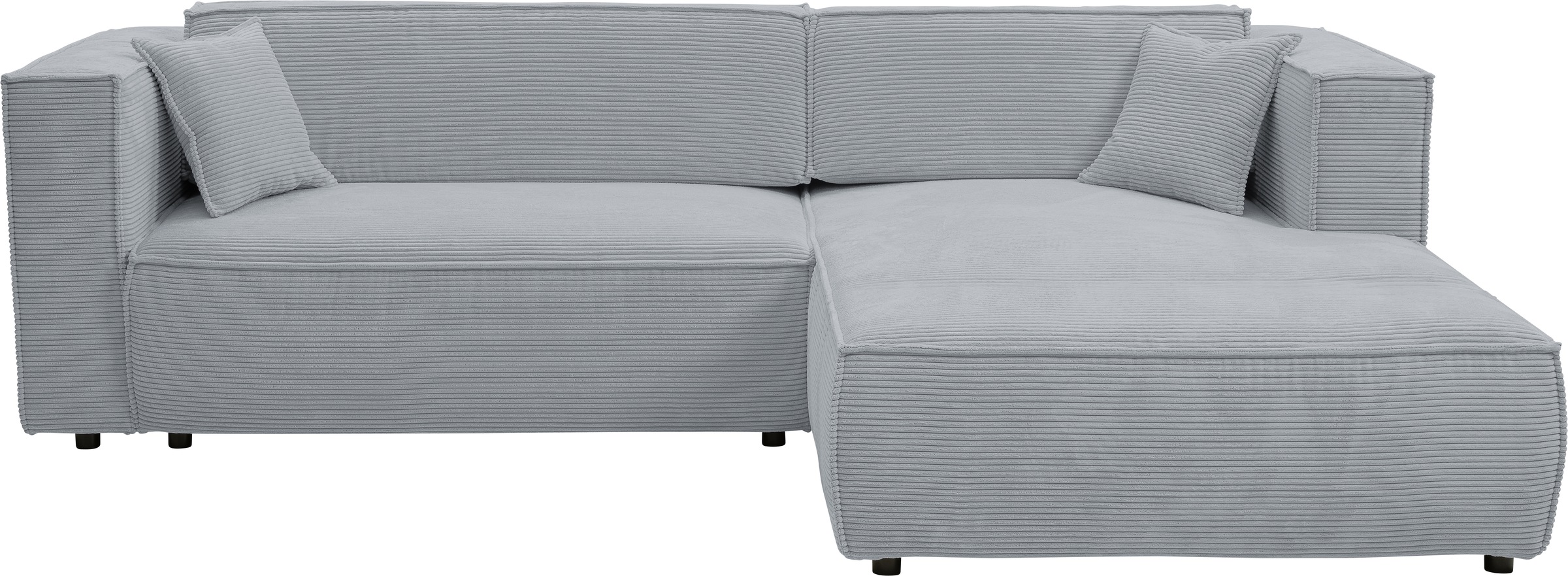 WERK2 Ecksofa »Atlanta-New, modernes Design, Stellmaße 295x182 cm, L-Form, Kedernaht« hoher Komfort, Schlaffunktion & Bettkasten, Cord, Grau