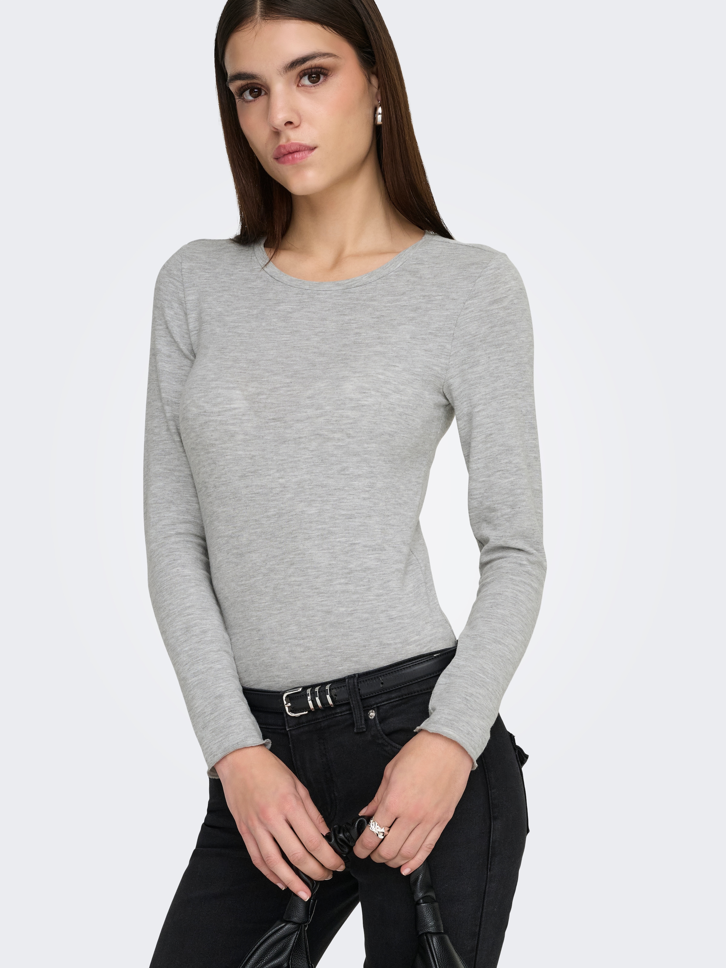 ONLY Langarmshirt »ONLVIRRO O NECK L/S TOP BOX JRS« Materialmix, regular fit