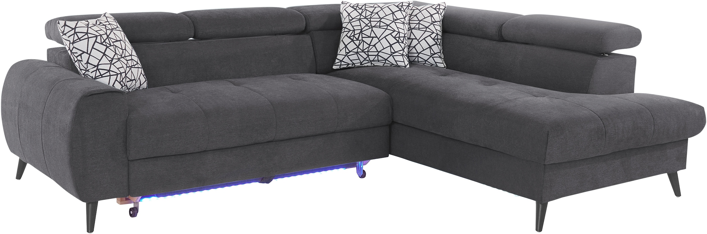 COTTA Ecksofa »Mia L-Form mit 3 Zierkissen«, wahlweise mit Bettfunktion, Bettkasten, Beleuchtung & Wireless-Charger
