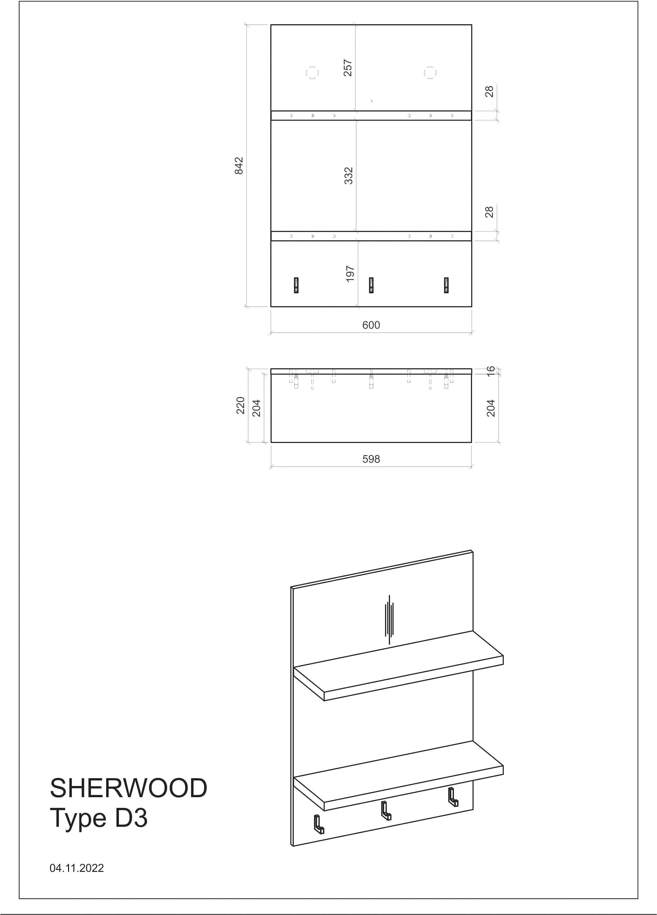 Home affaire Wandregal »Sherwood«, Breite 60 cm, in modernem Holz Dekor, 28 mm starke Ablageböden