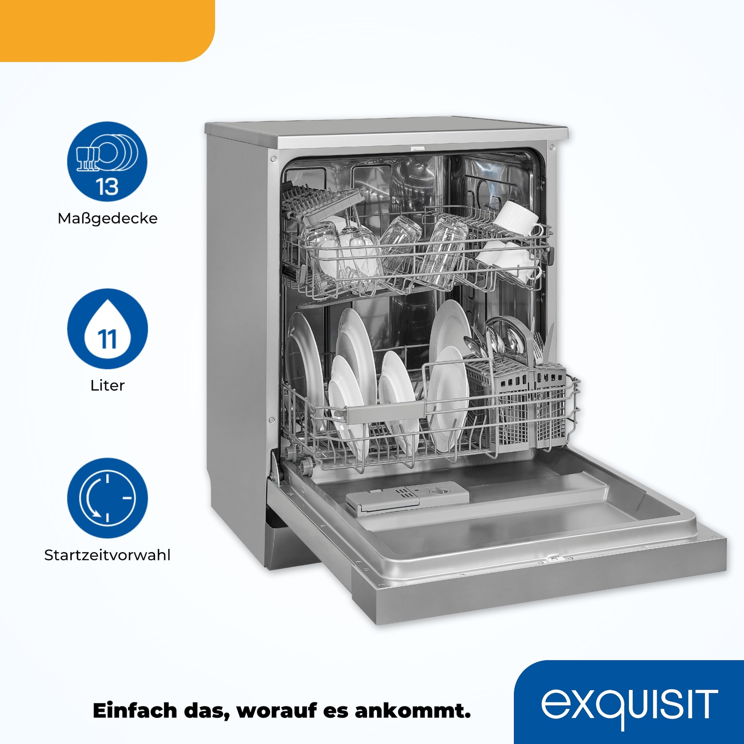 exquisit Standgeschirrspüler »GSP9313-030E inox«, 13 Maßgedecke