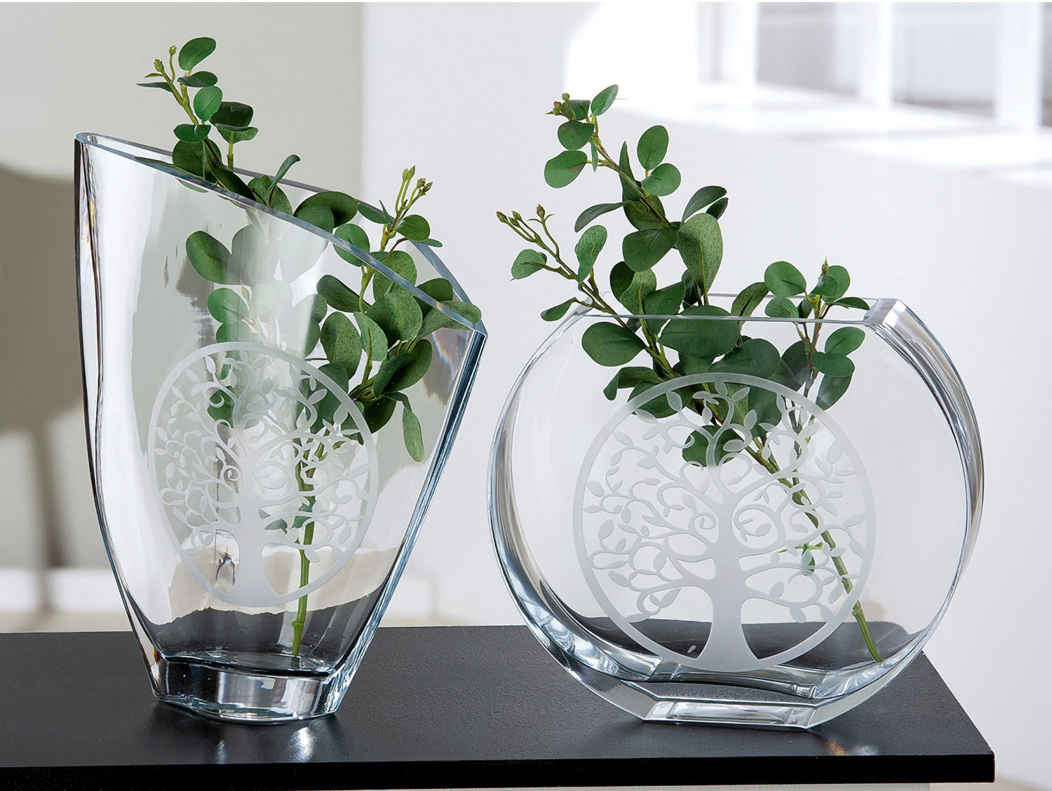 Casablanca by Gilde Tischvase »Lebensbaum« Vase aus Glas, mit schräger Öffn günstig online kaufen