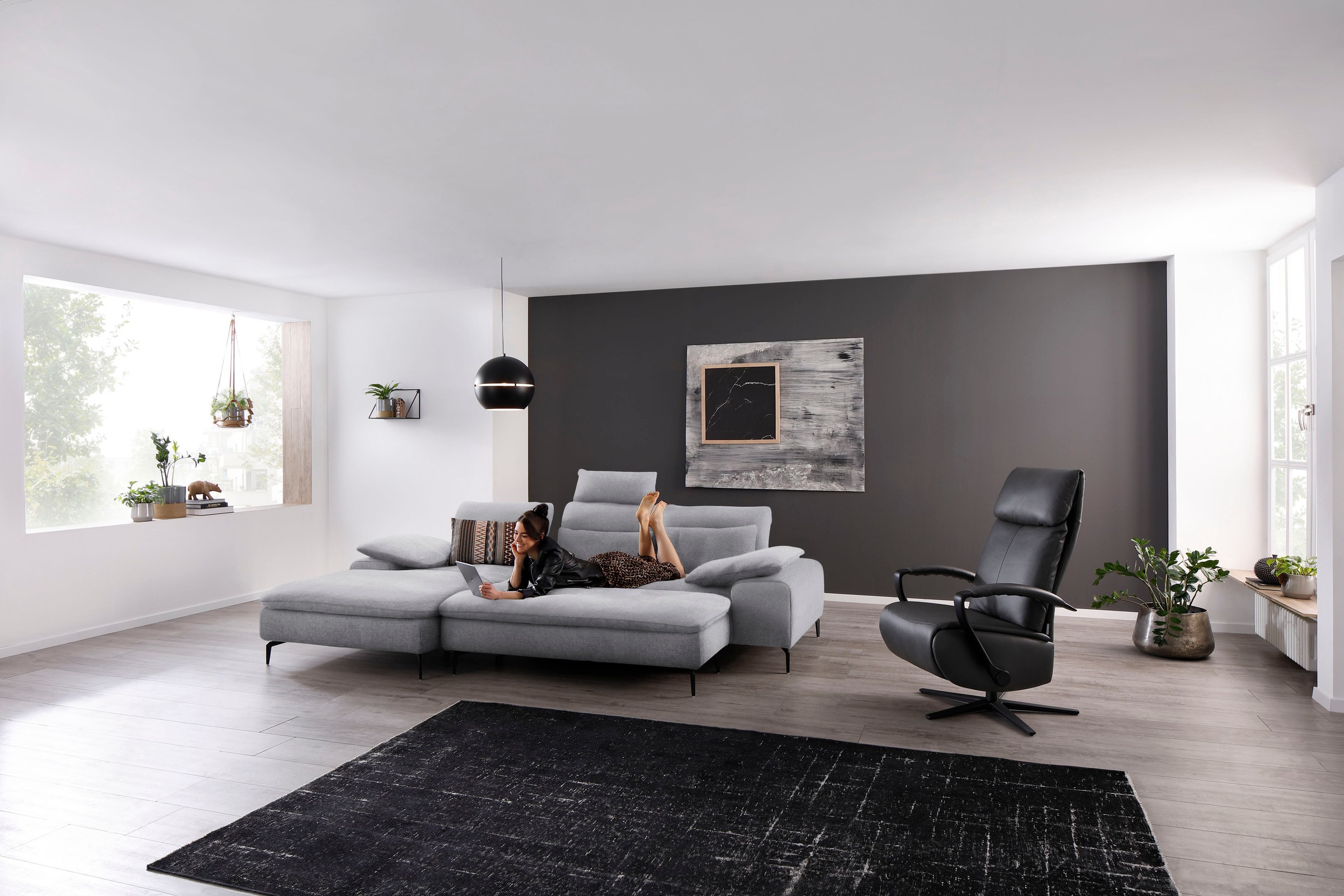 W.SCHILLIG Ecksofa »valentinoo, Designsofa, bequem, elegant und zeitlos, L-Form«, (Set), inklusive Hocker, mit Sitztiefenverstellung, Breite 299 cm