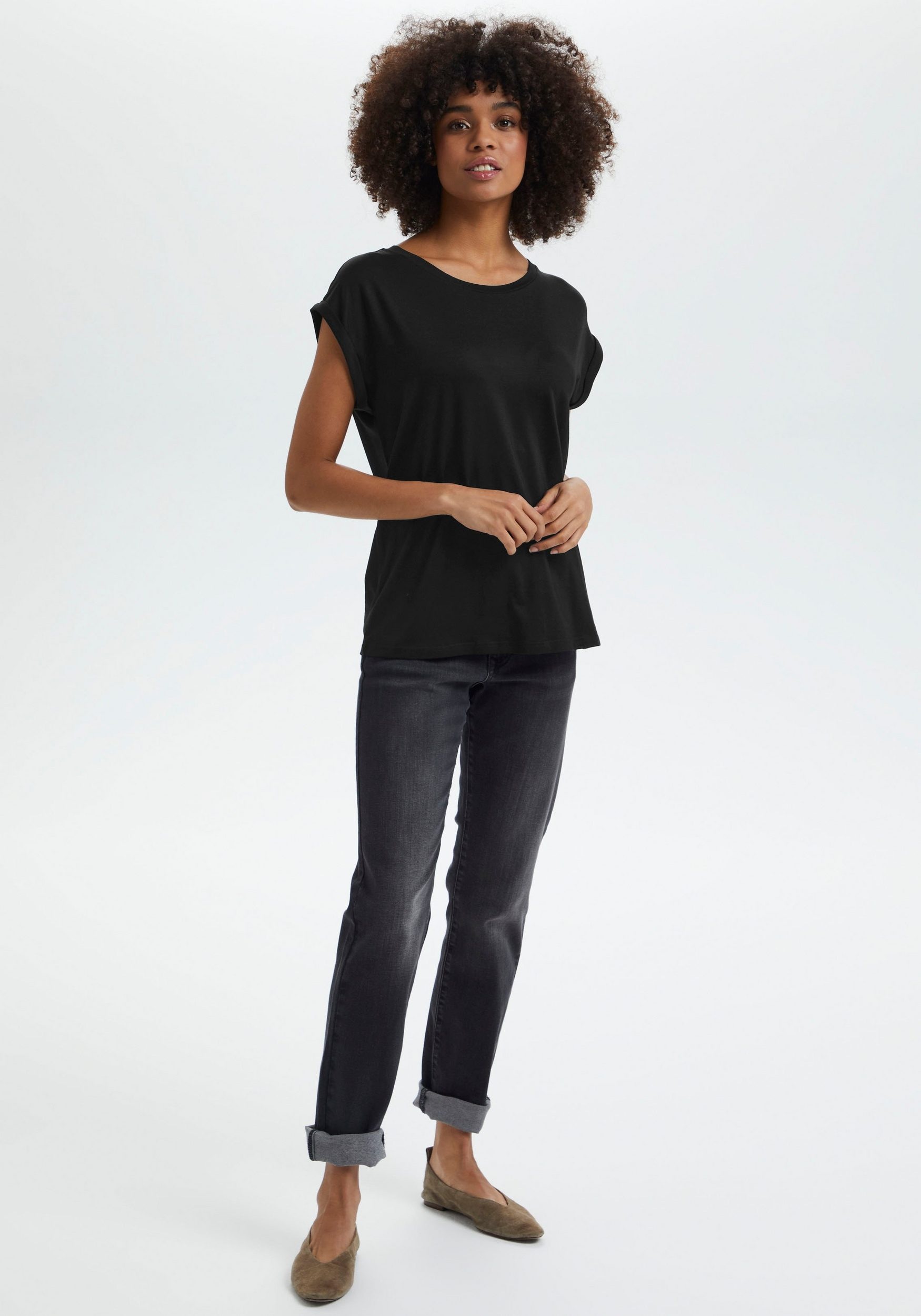 Saint Tropez Rundhalsshirt, Basic in edler LYOCELL Qualität