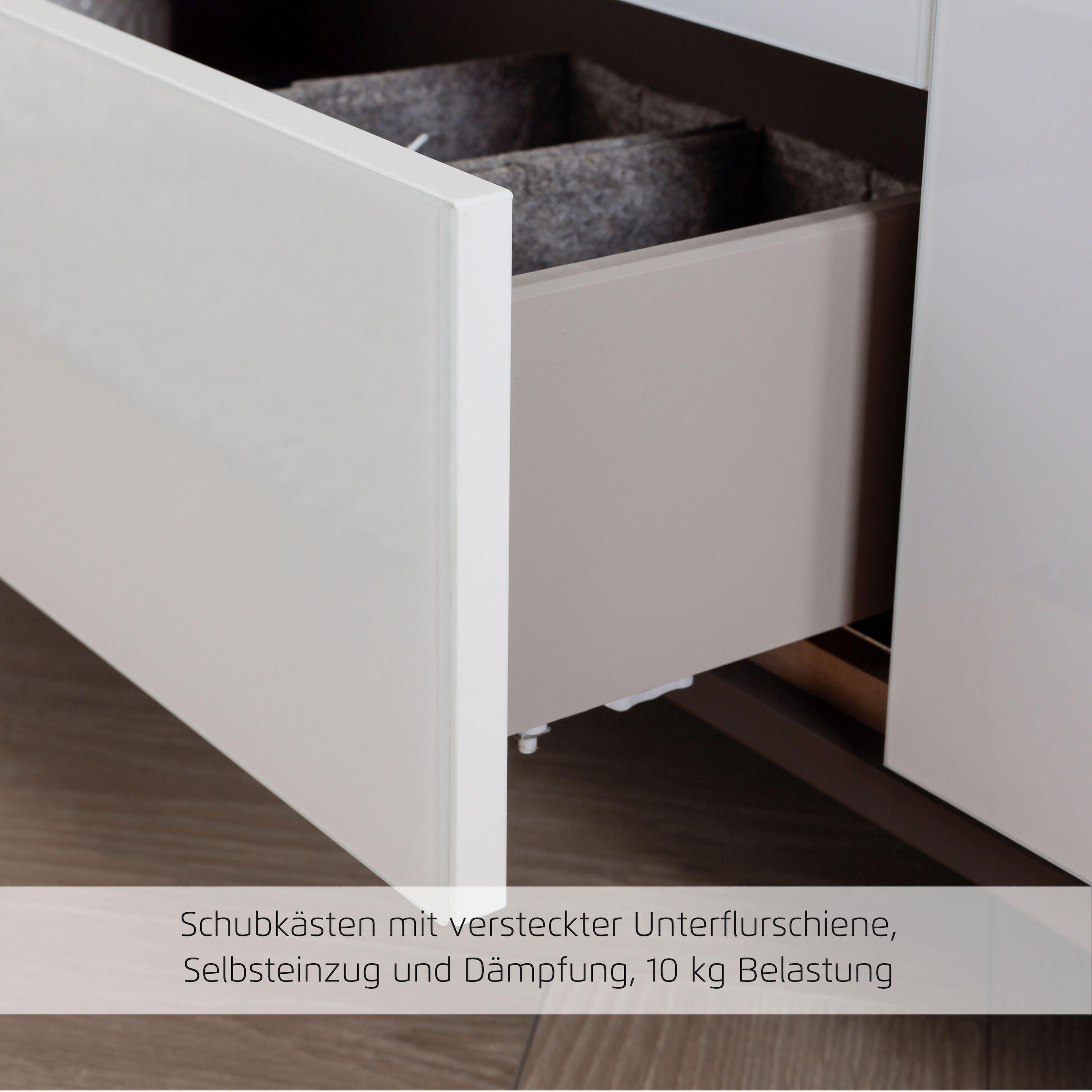 OTTO home Kombikommode »Sideboard Schubladenkommode AGORDO mit Dekor- oder Hochglanzfront« in zwei Griff-Farben, Breite 120 cm,  vier große Schubladen, mit insgesamt 4 Einlegeböden MADE IN GERMANY