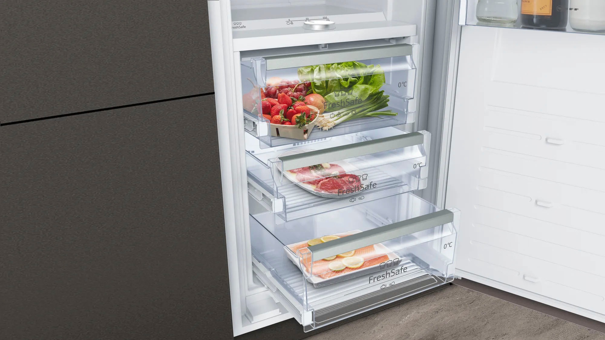 NEFF Einbaukühlschrank N 90 »KI8813FE0«, Fresh Safe 3: Feuchtzone und Trockenzone für verschiedene Lebensmittel