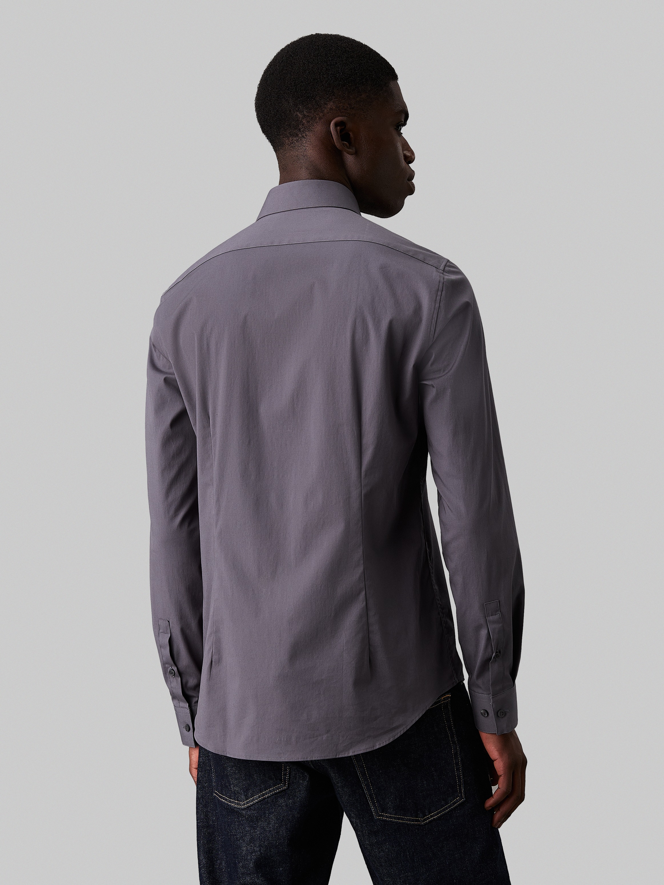 Calvin Klein Businesshemd »POPLIN STRETCH SLIM SHIRT«, mit Kentkragen, Logoprint auf Brusthöhe