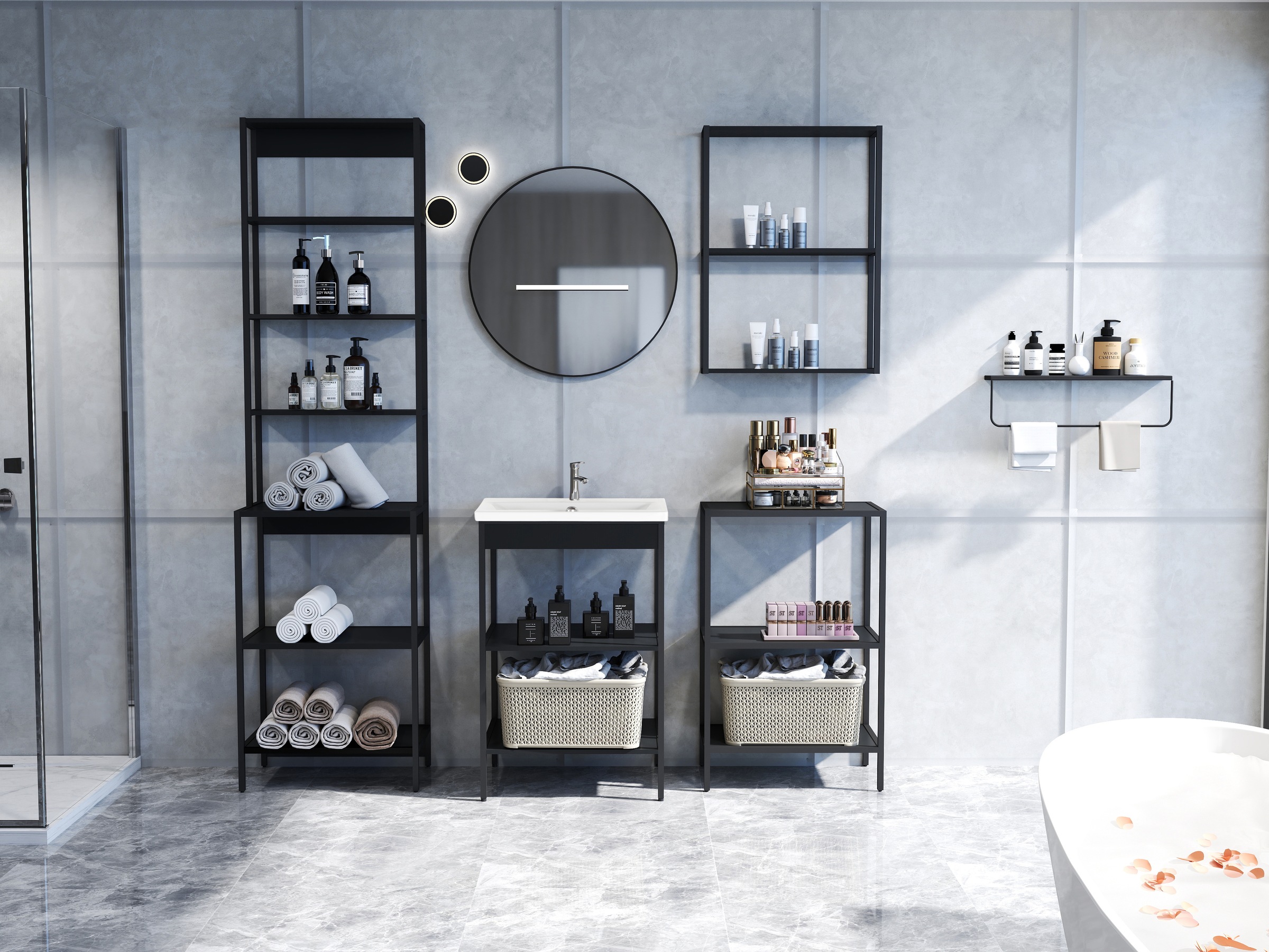 welltime Waschbeckenunterschrank »Lodi« 2 Stk. tlg. Waschbeckenregal mit Me günstig online kaufen