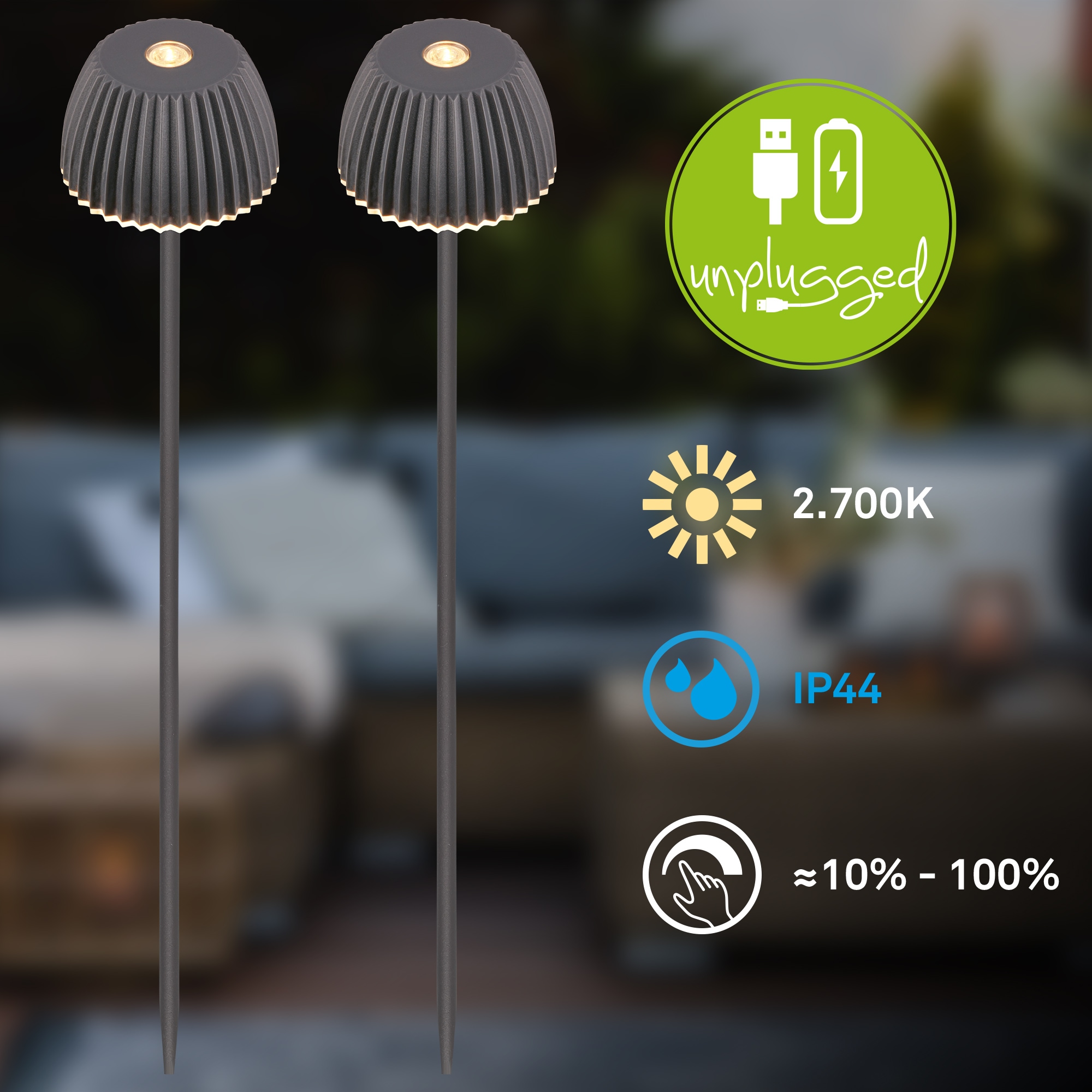 Briloner Leuchten LED Außen-Tischleuchte »RIFFLE« LED-Modul 1 Stk. Warmweiß 6x78,5 cm, 2er-Set, Akku tauschbar, Outdoor, Balkon, Terrasse