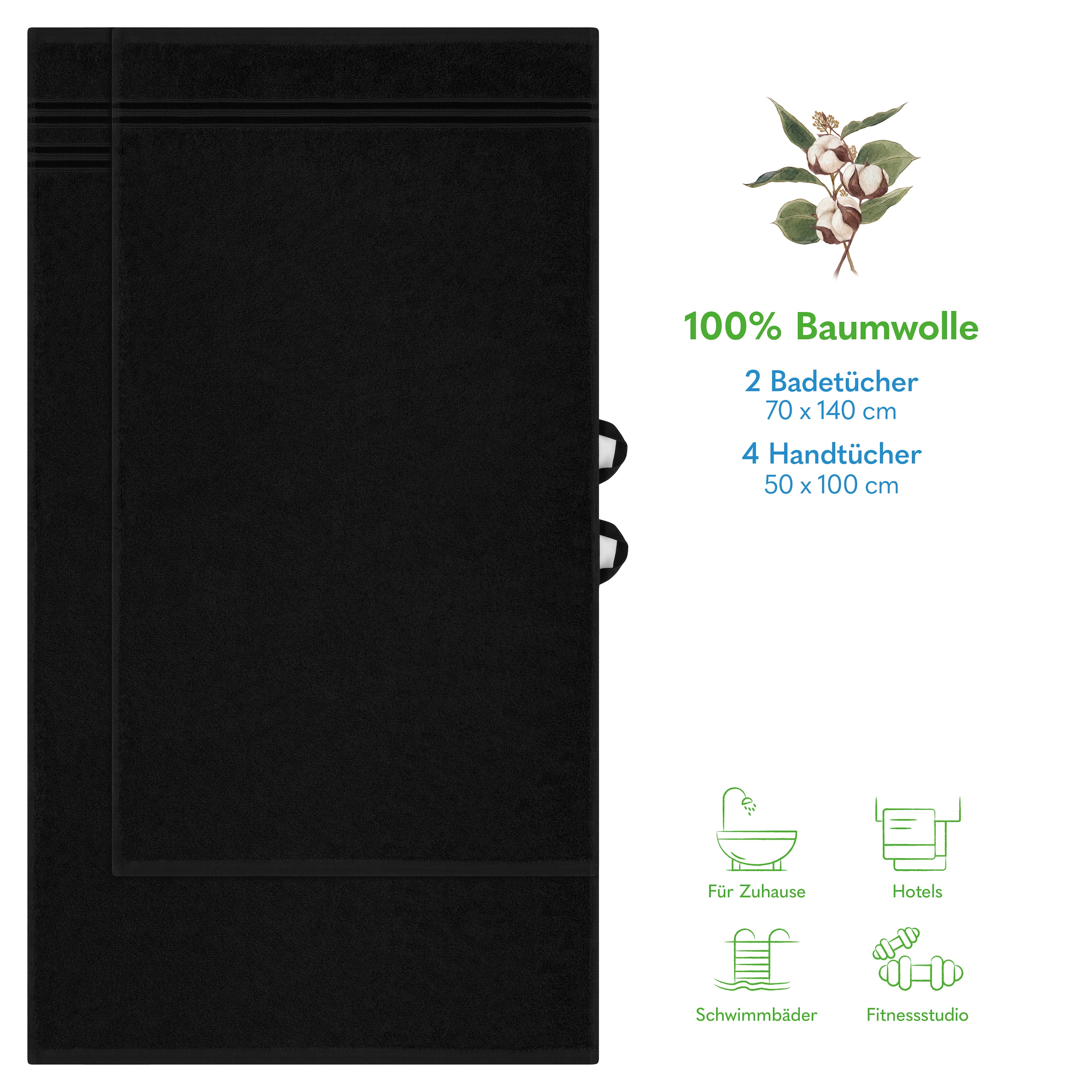 HAMMETEX Handtuch Set »6-teiliges Handtuch Set, 100% Baumwolle, Weich & Saugstark«, Set, 6 tlg., Frottier, mit Bordüre, einfarbig, weich