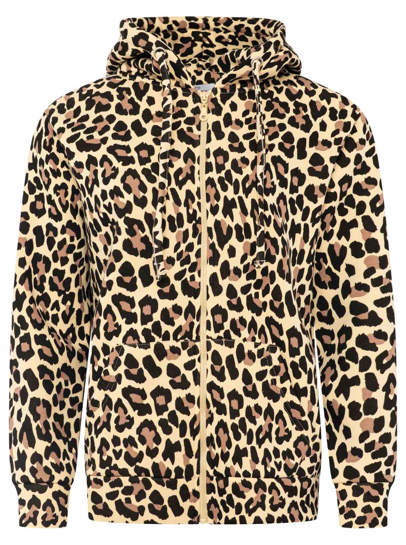 Zwillingsherz Kapuzensweatjacke »"Leo"« Leomuster, pinker Streifen am Arm, Kapuze mit Kordel, Tasche, Zipper