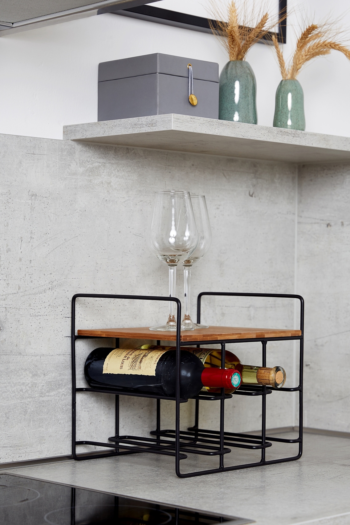 WENKO Weinflaschenhalter »Loft«, für 6 Flaschen, Metall in Kombination mit Bambus