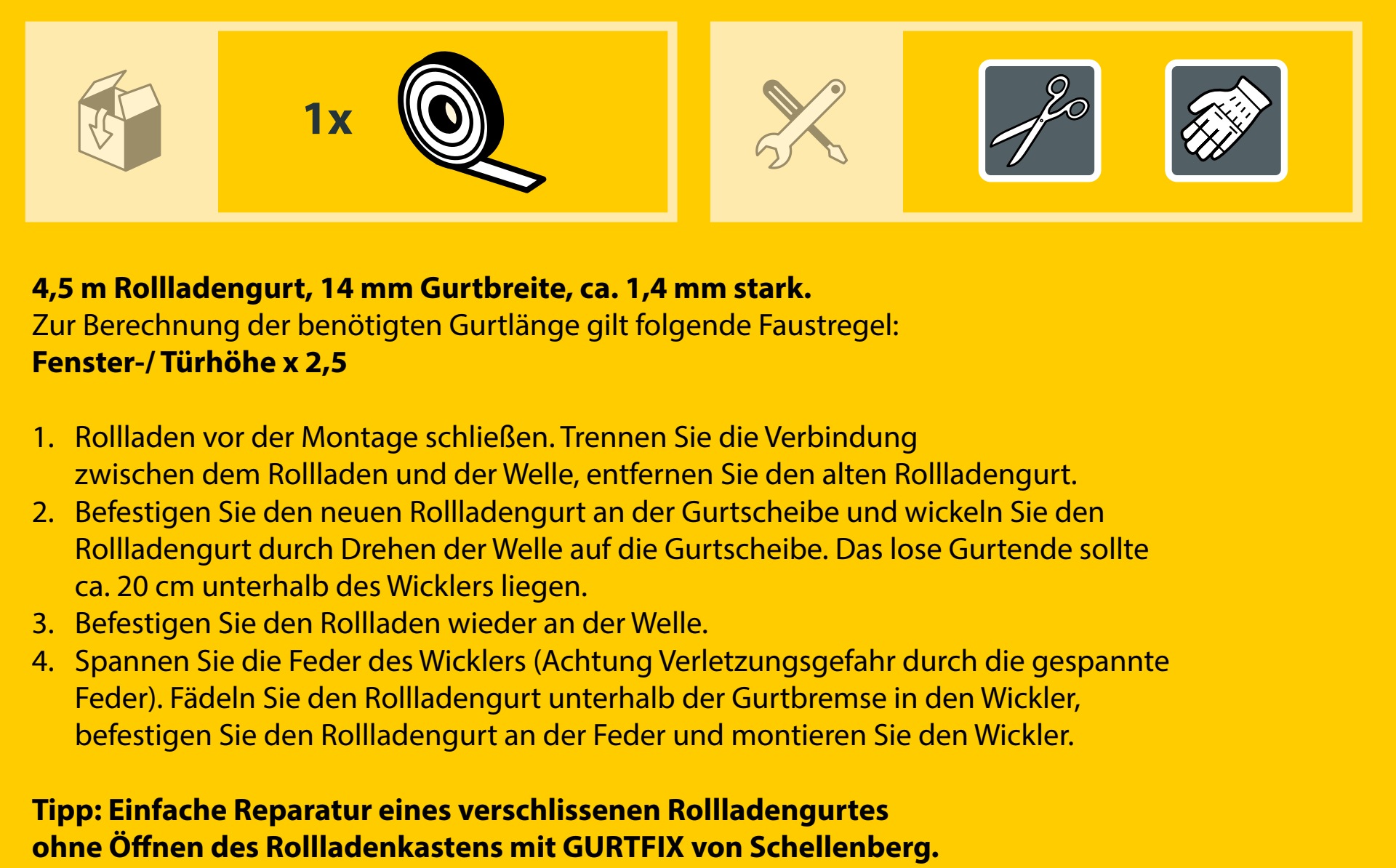 SCHELLENBERG Rollladengurt »Mini 14 mm, 4,5 m, zur Bedienung eines Rollladens mit Gurtwickler«, Gurtband in unterschiedlichen Farben erhältlich