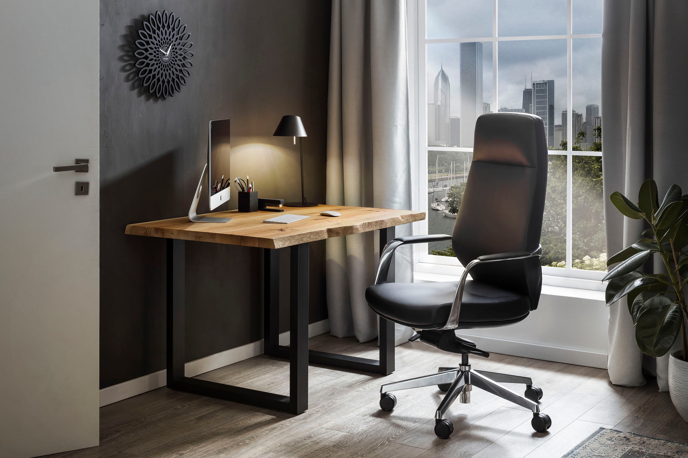 SalesFever Schreibtisch »Villach Arbeitsplatz« echte Baumkante, Home office Laptoptisch