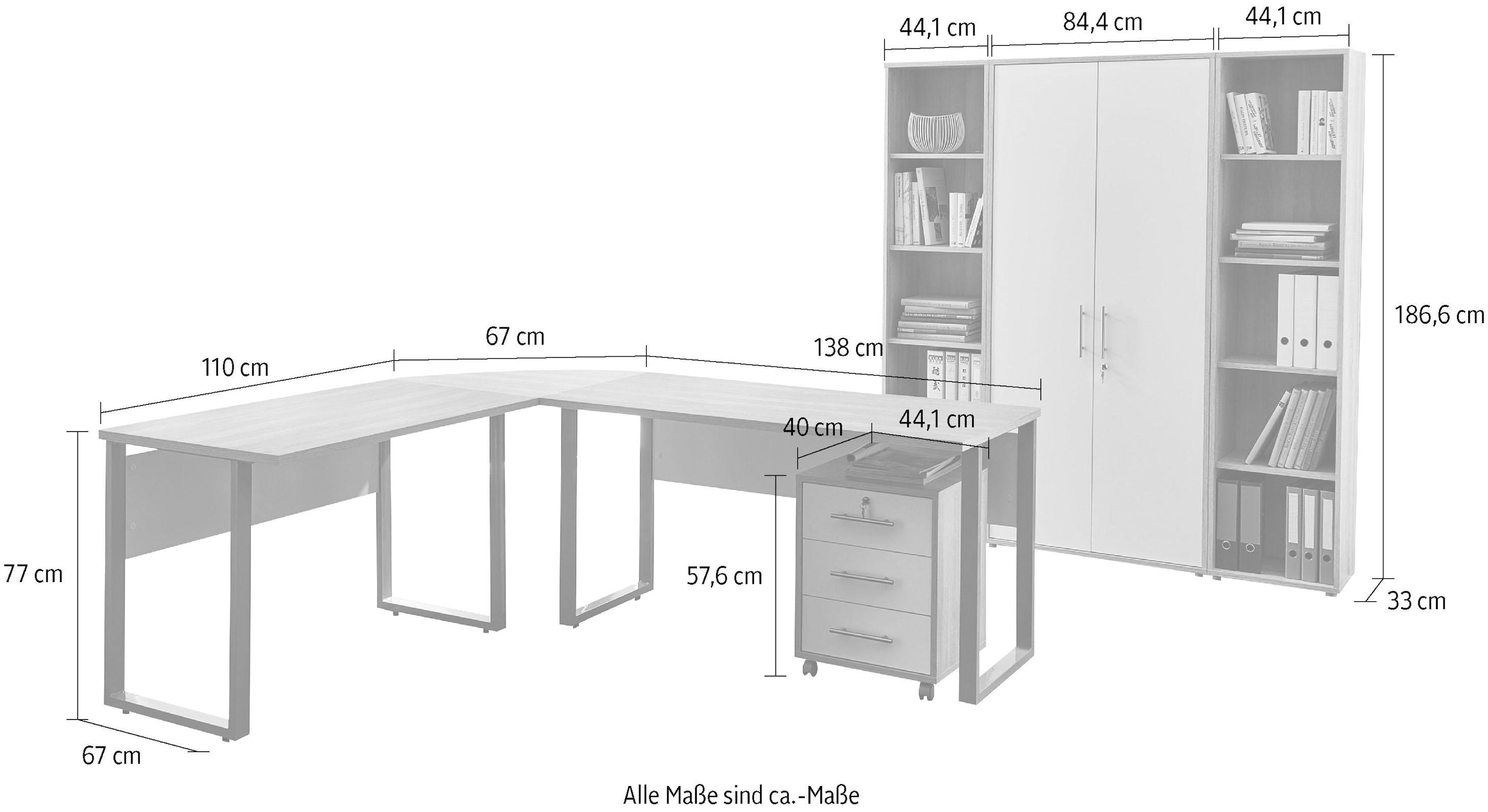 BMG Möbel Büromöbel-Set »Tabor Office 3«, (Set, 6 tlg.)