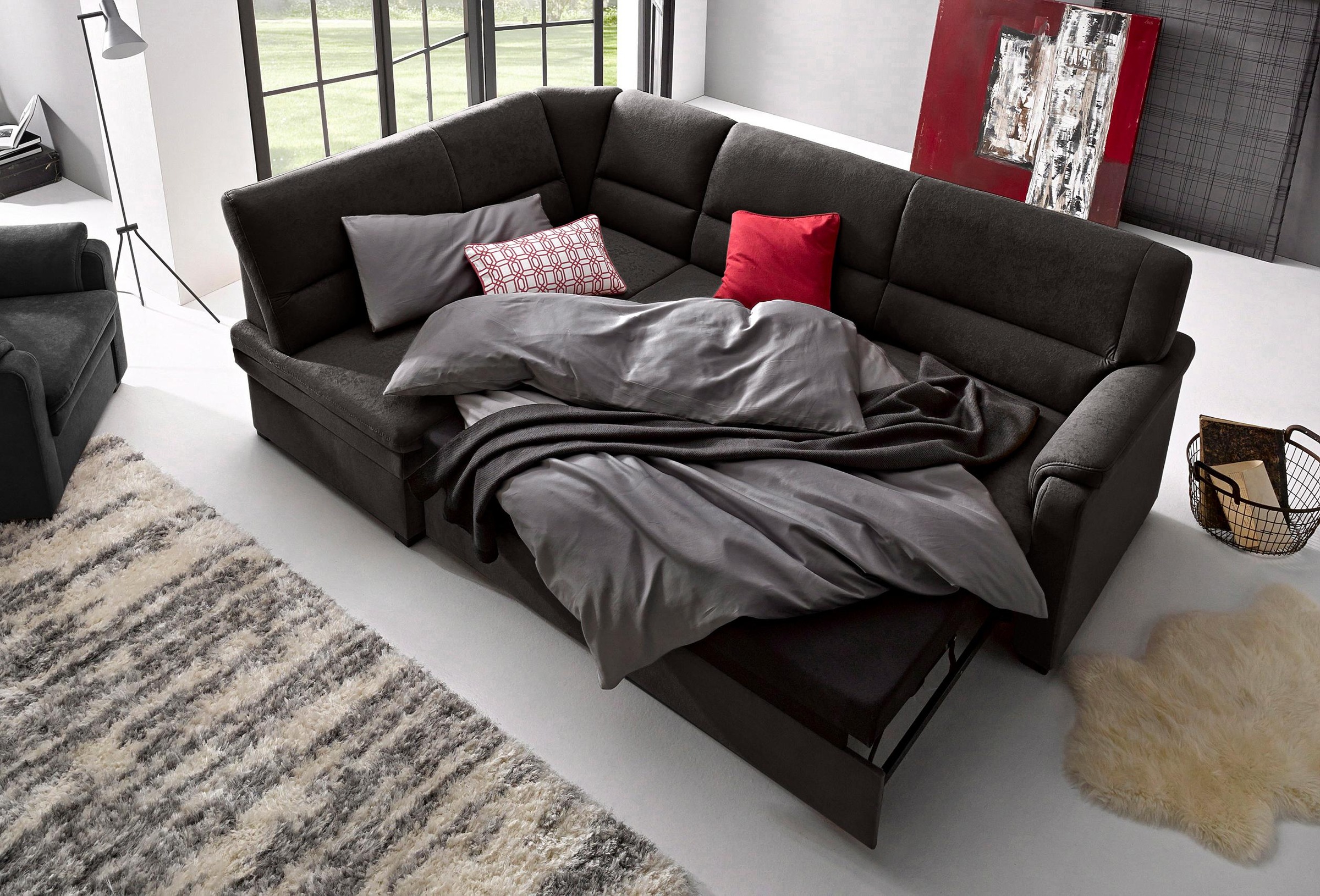 sit&more Ecksofa »Pisa L-Form«, mit Federkern, wahlweise mit Bettfunktion