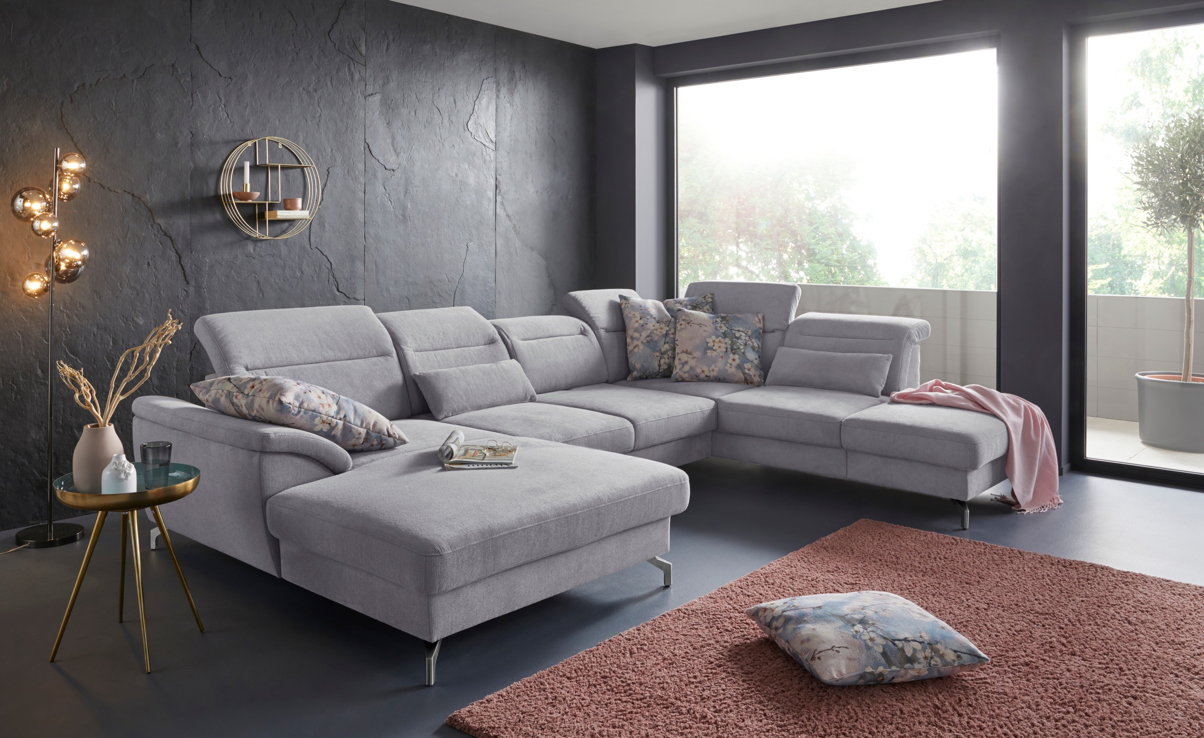 sit&more Wohnlandschaft »Percy U-Form«, 12 cm Fußhöhe, Sitztiefenverstellung, wahlweise in 2 Fußfarben