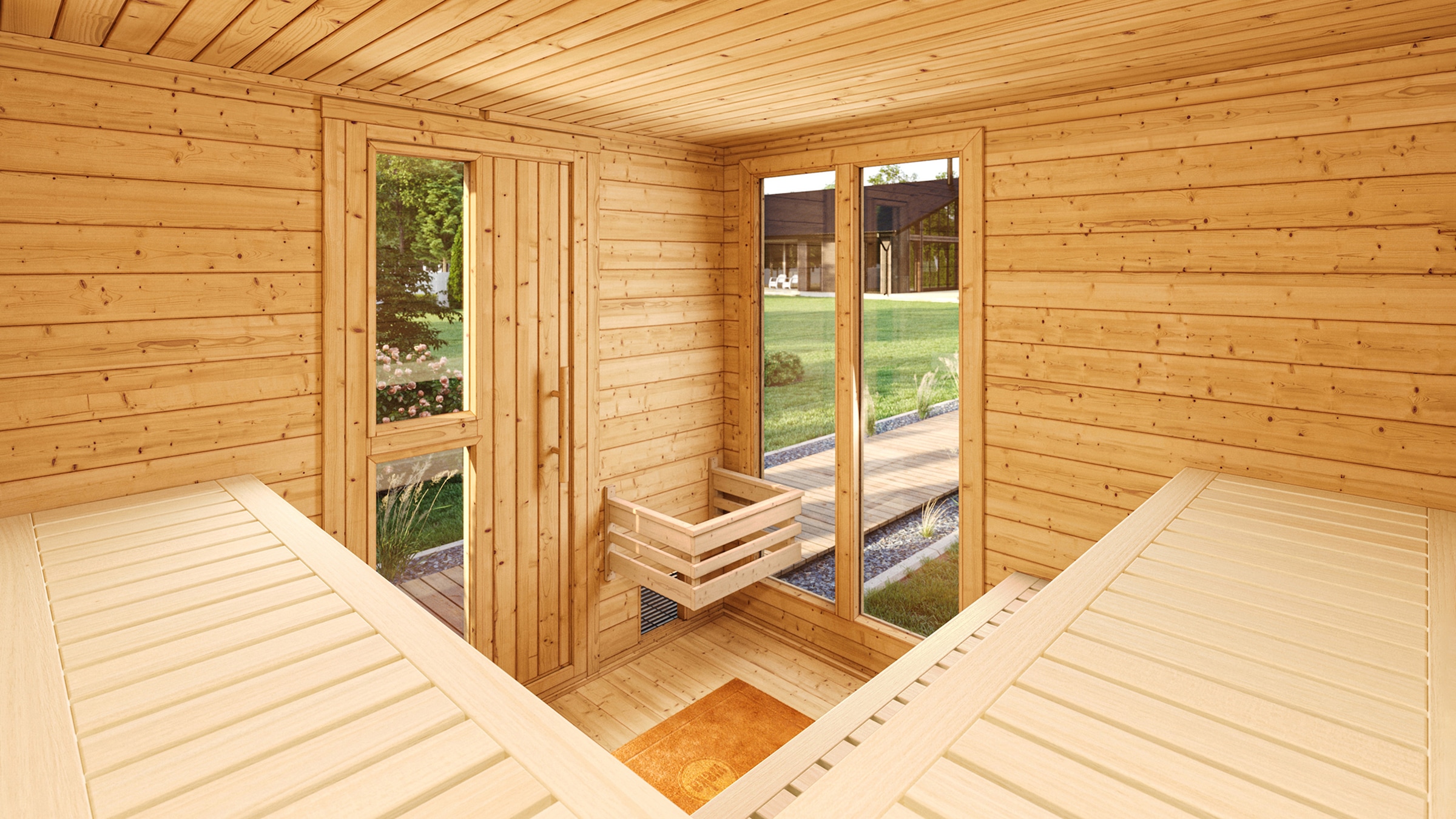 weka Saunahaus »Design-Saunahaus KUOPIO 2« Blockbohlen im wekaLine-Profil, bodentiefes Fensterelement